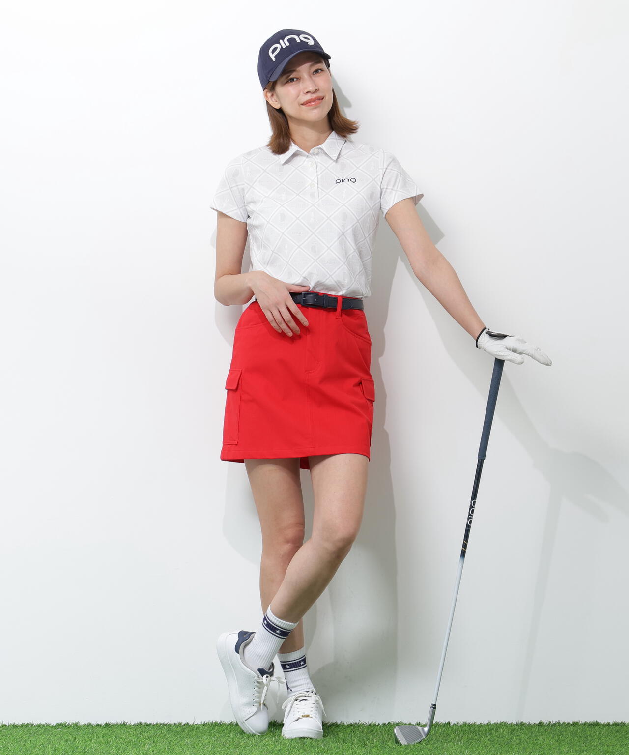 【PING APPAREL】バイアスチェックプリントEPIX変形ストレッチサッカー半袖ポロシャツ <NATIVE> (LADIES)