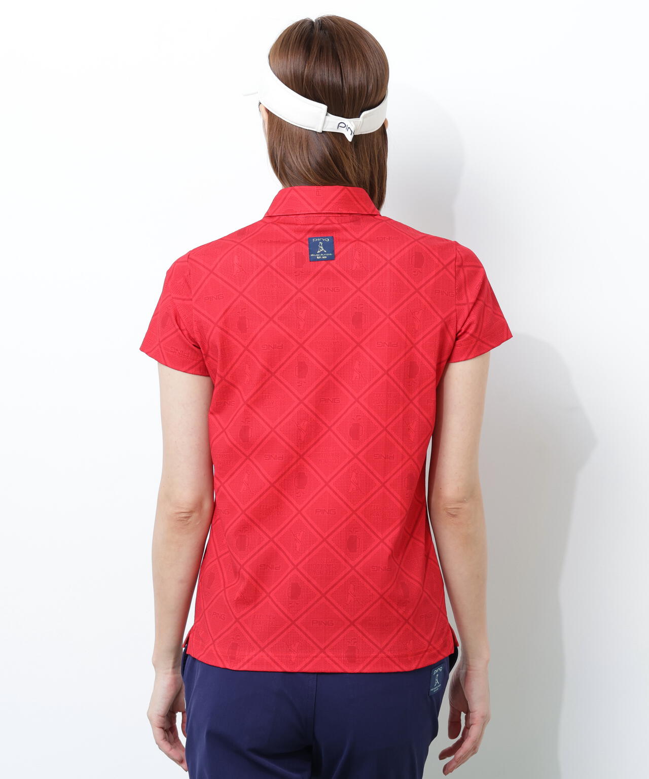 【PING APPAREL】バイアスチェックプリントEPIX変形ストレッチサッカー半袖ポロシャツ <NATIVE> (LADIES)