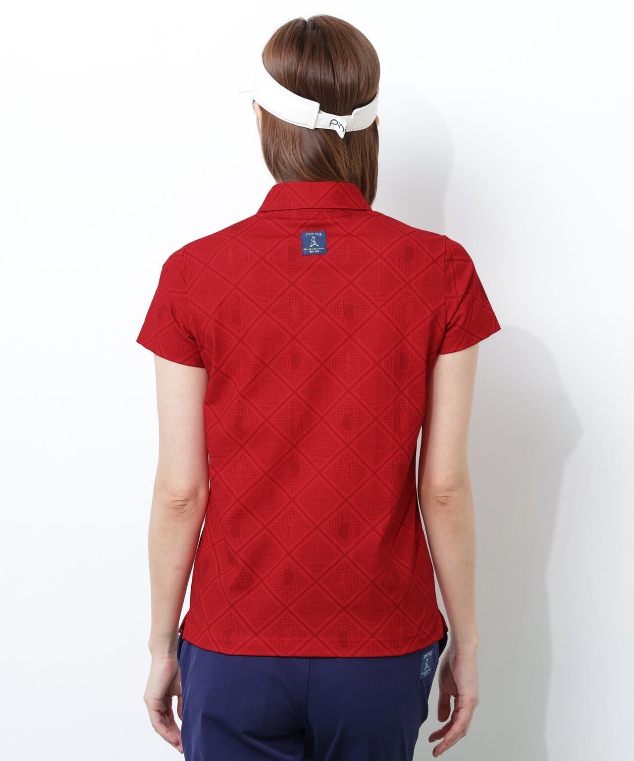 【PING APPAREL】バイアスチェックプリントEPIX変形ストレッチサッカー半袖ポロシャツ <NATIVE> (LADIES)