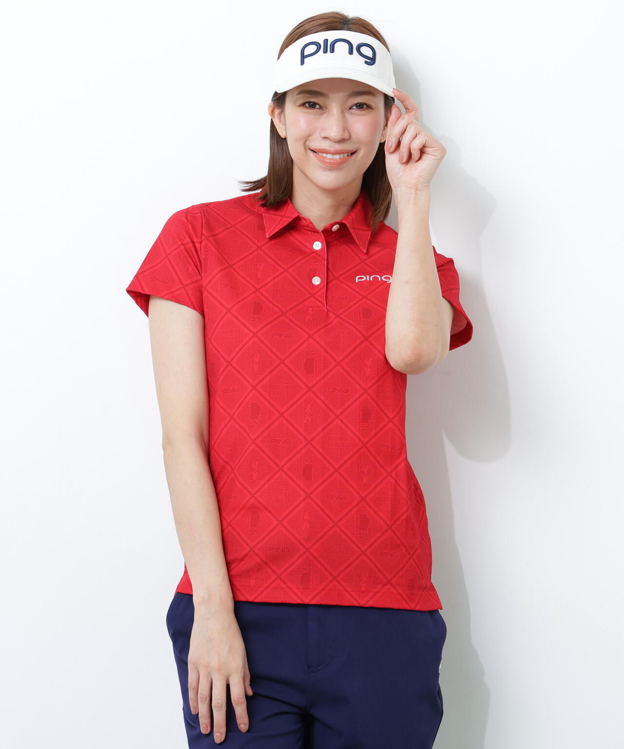 【PING APPAREL】バイアスチェックプリントEPIX変形ストレッチサッカー半袖ポロシャツ <NATIVE> (LADIES)