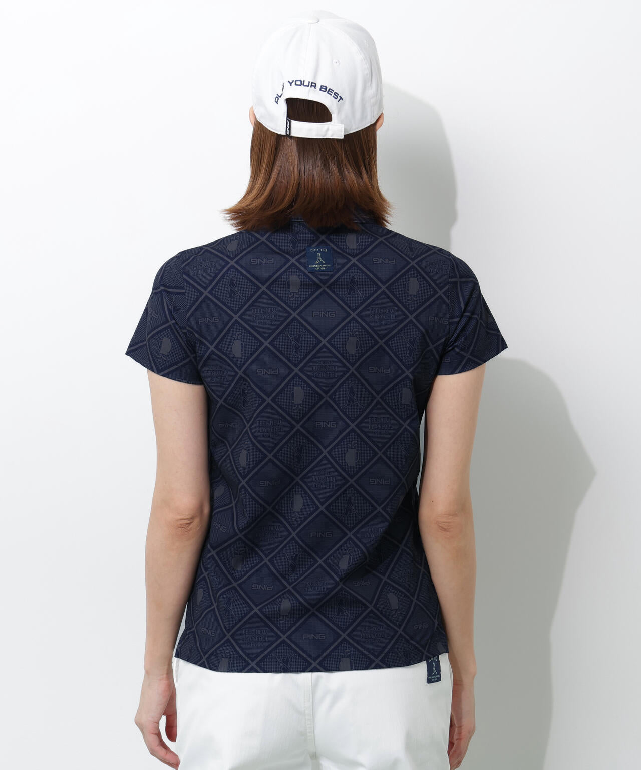 【PING APPAREL】バイアスチェックプリントEPIX変形ストレッチサッカー半袖ポロシャツ <NATIVE> (LADIES)