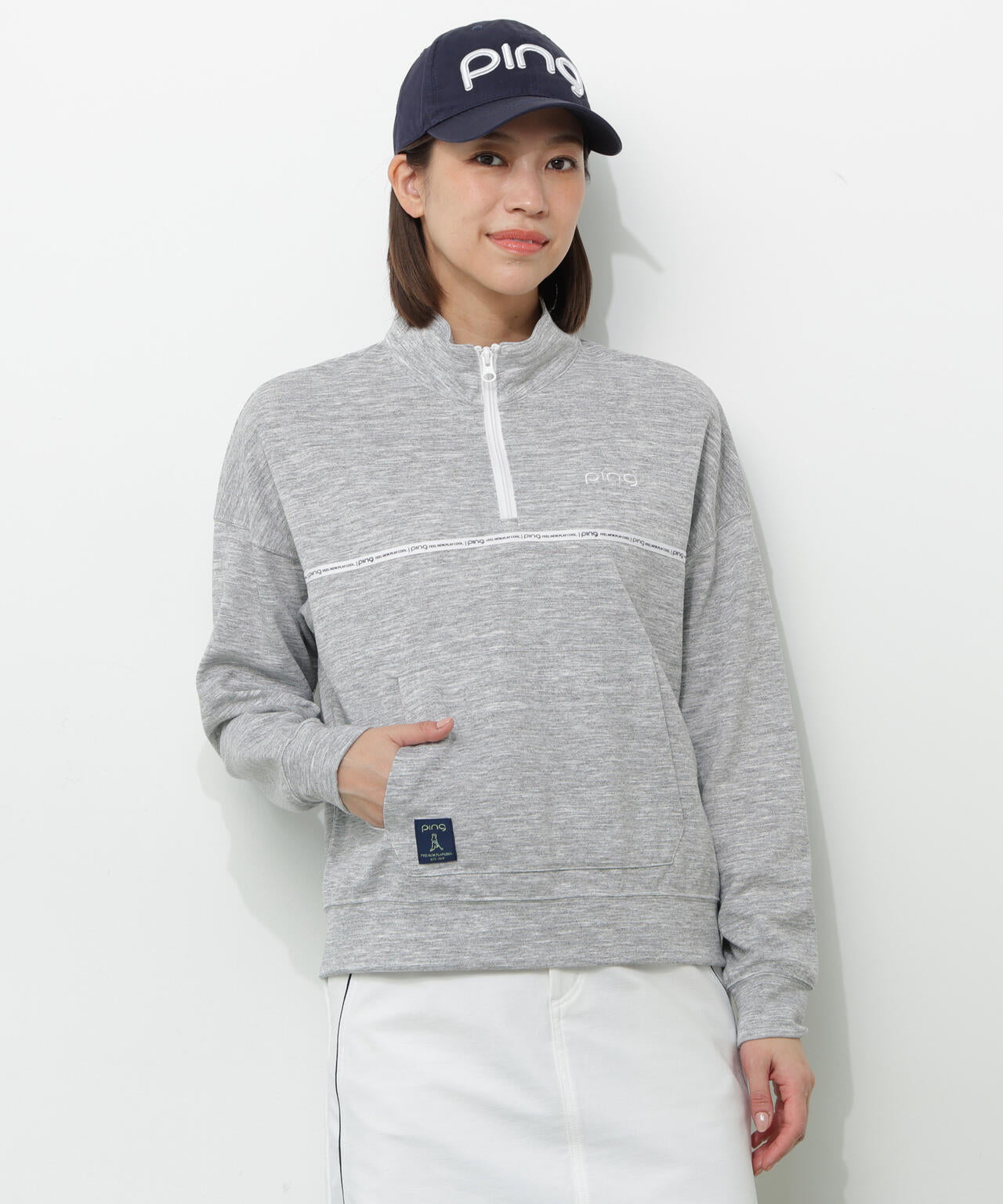 【PING APPAREL】全方向ストレッチダブルフェイスドライミックスアイストーンハーフジップカットソー<NATIVE> (LADIES)