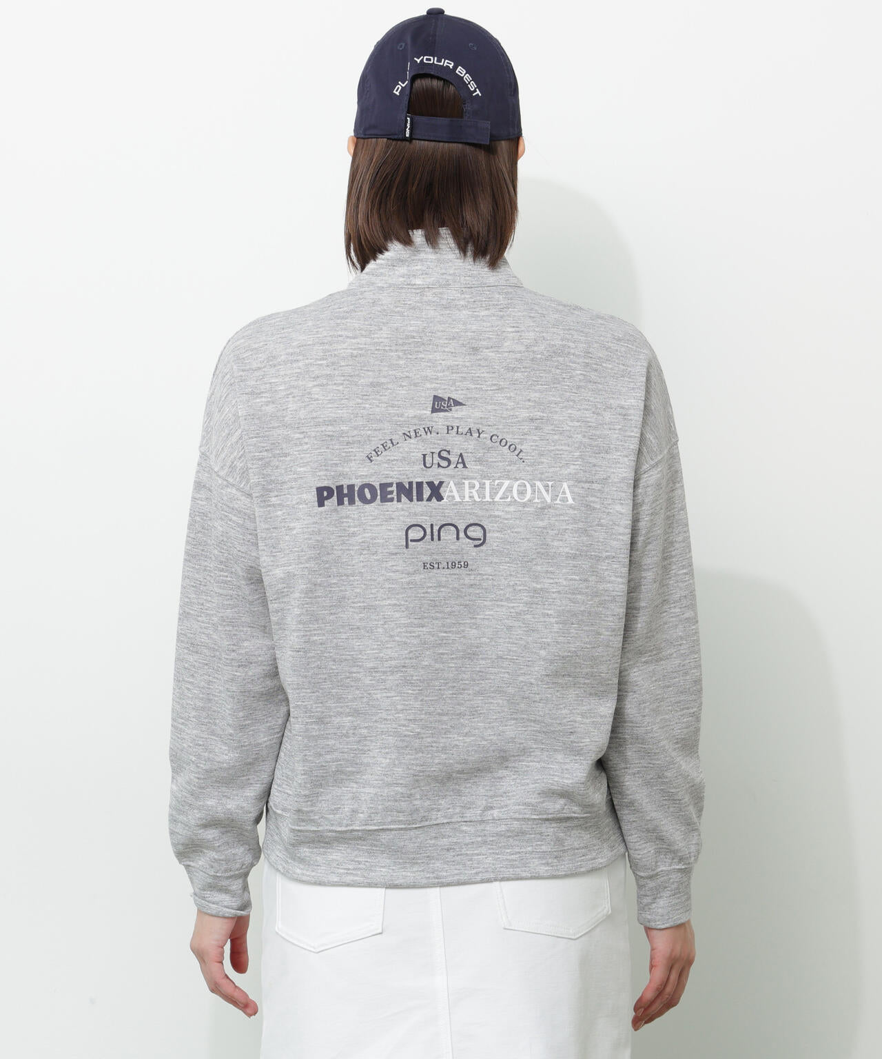 【PING APPAREL】全方向ストレッチダブルフェイスドライミックスアイストーンハーフジップカットソー<NATIVE> (LADIES)