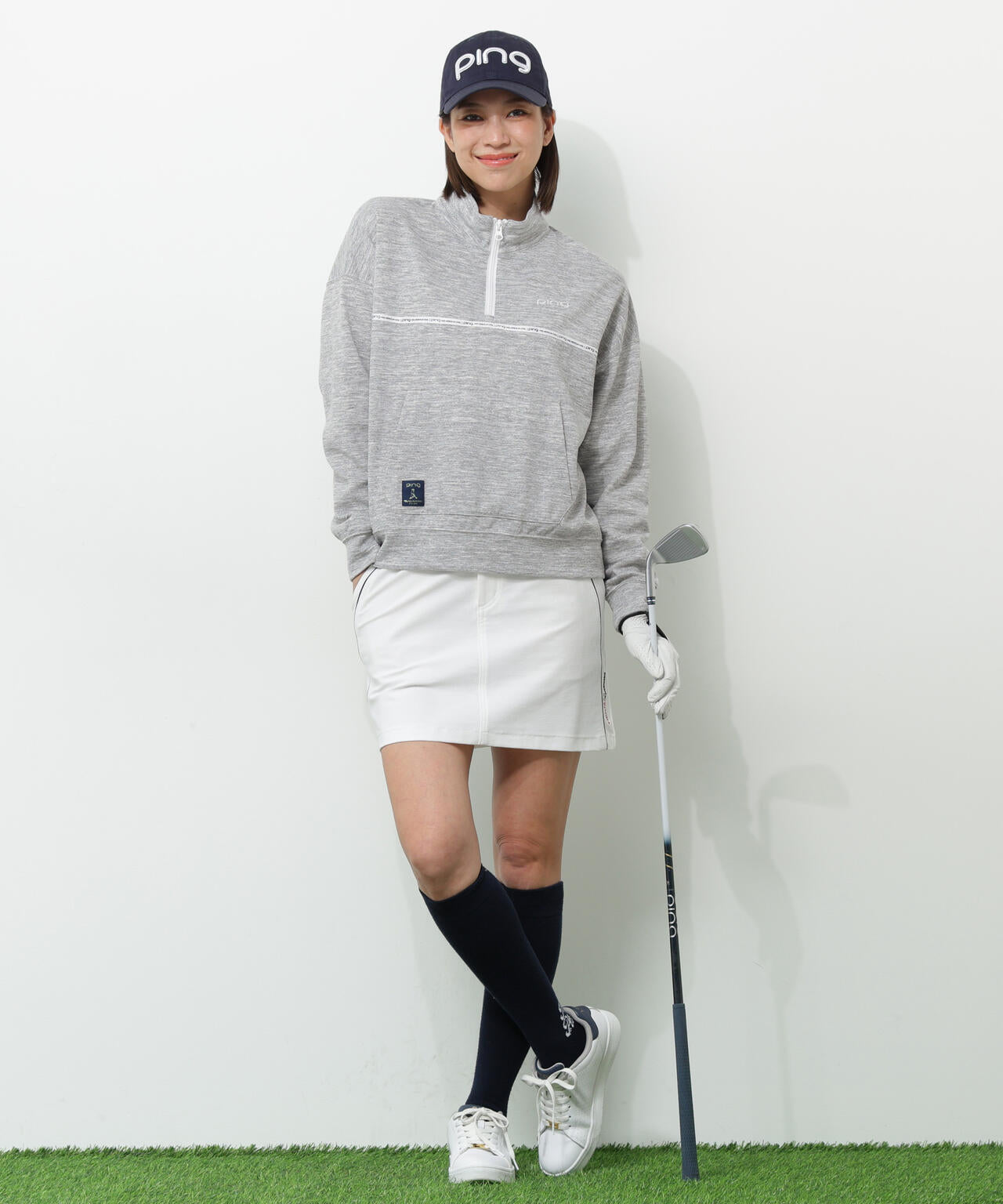 【PING APPAREL】全方向ストレッチダブルフェイスドライミックスアイストーンハーフジップカットソー<NATIVE> (LADIES)