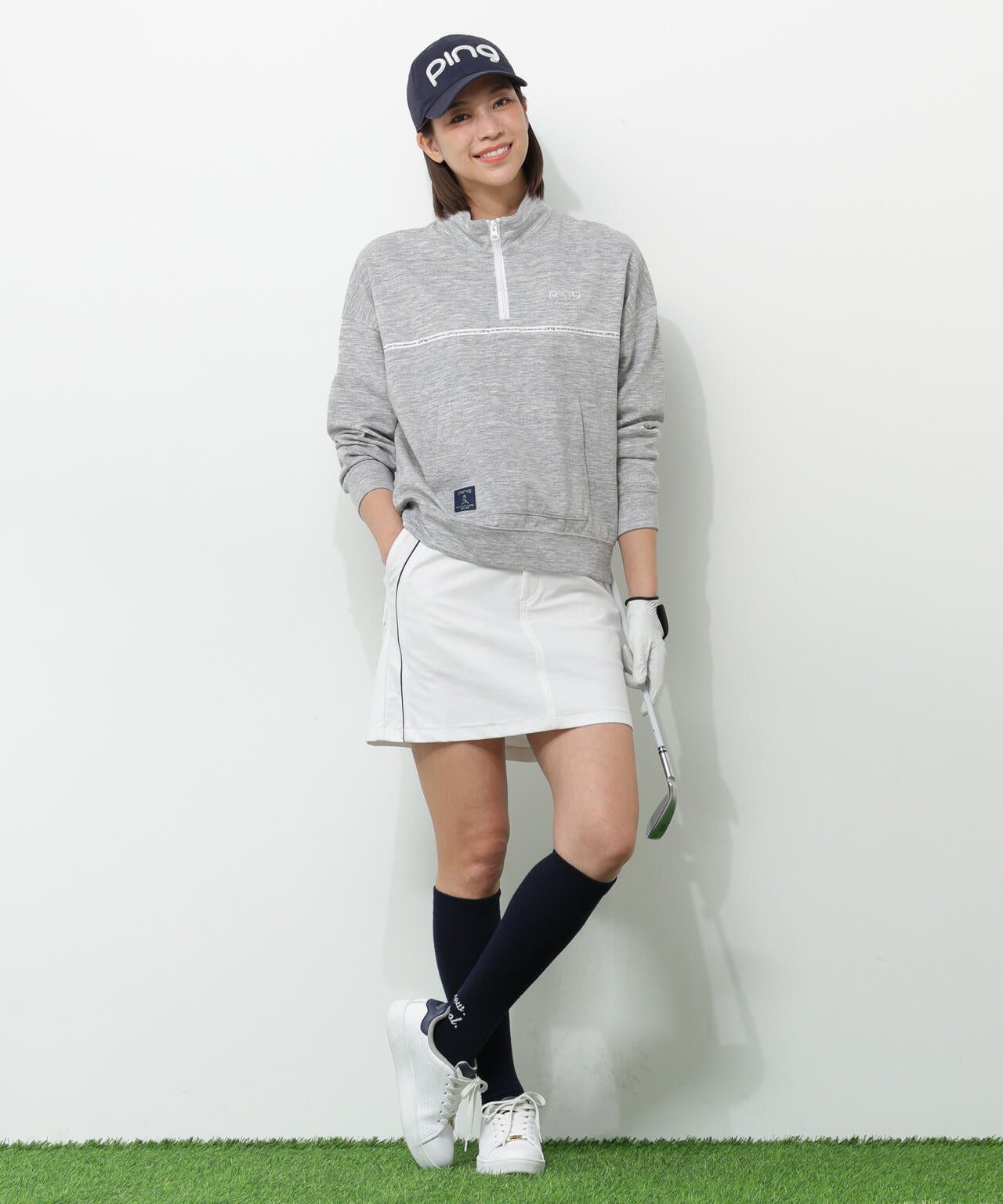 【PING APPAREL】全方向ストレッチダブルフェイスドライミックスアイストーンハーフジップカットソー<NATIVE> (LADIES)