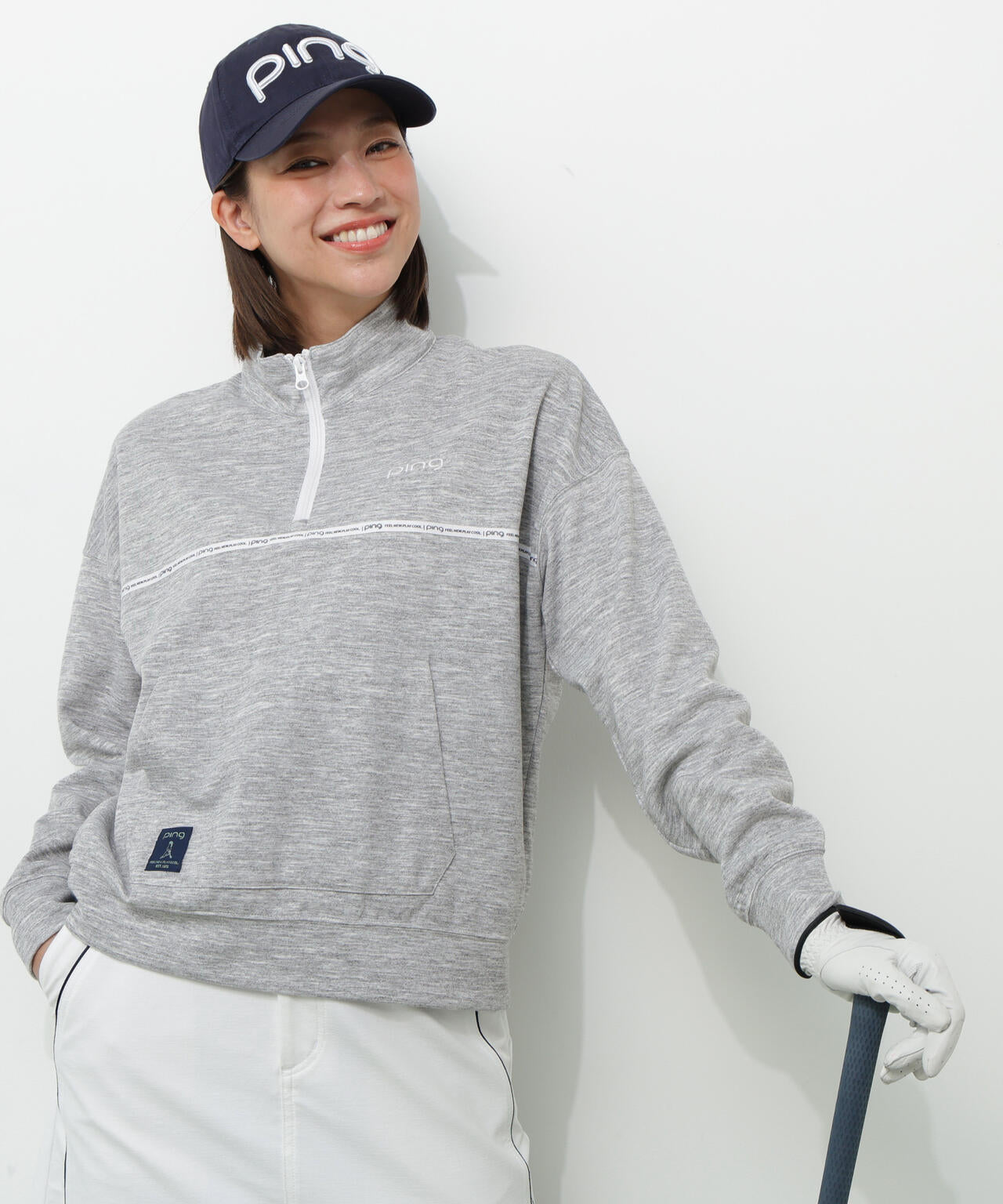 【PING APPAREL】全方向ストレッチダブルフェイスドライミックスアイストーンハーフジップカットソー<NATIVE> (LADIES)