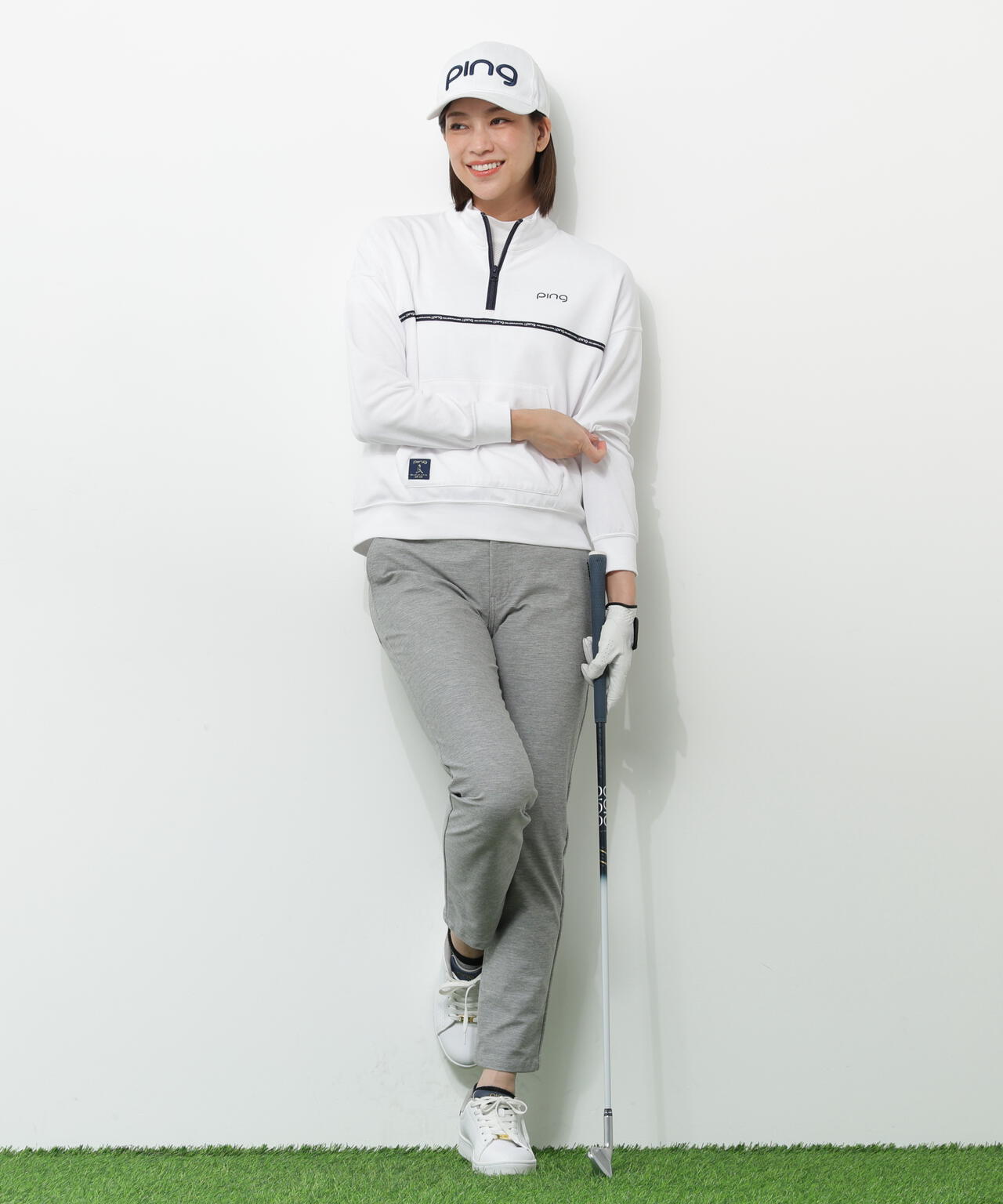 【PING APPAREL】全方向ストレッチダブルフェイスドライミックスアイストーンハーフジップカットソー<NATIVE> (LADIES)