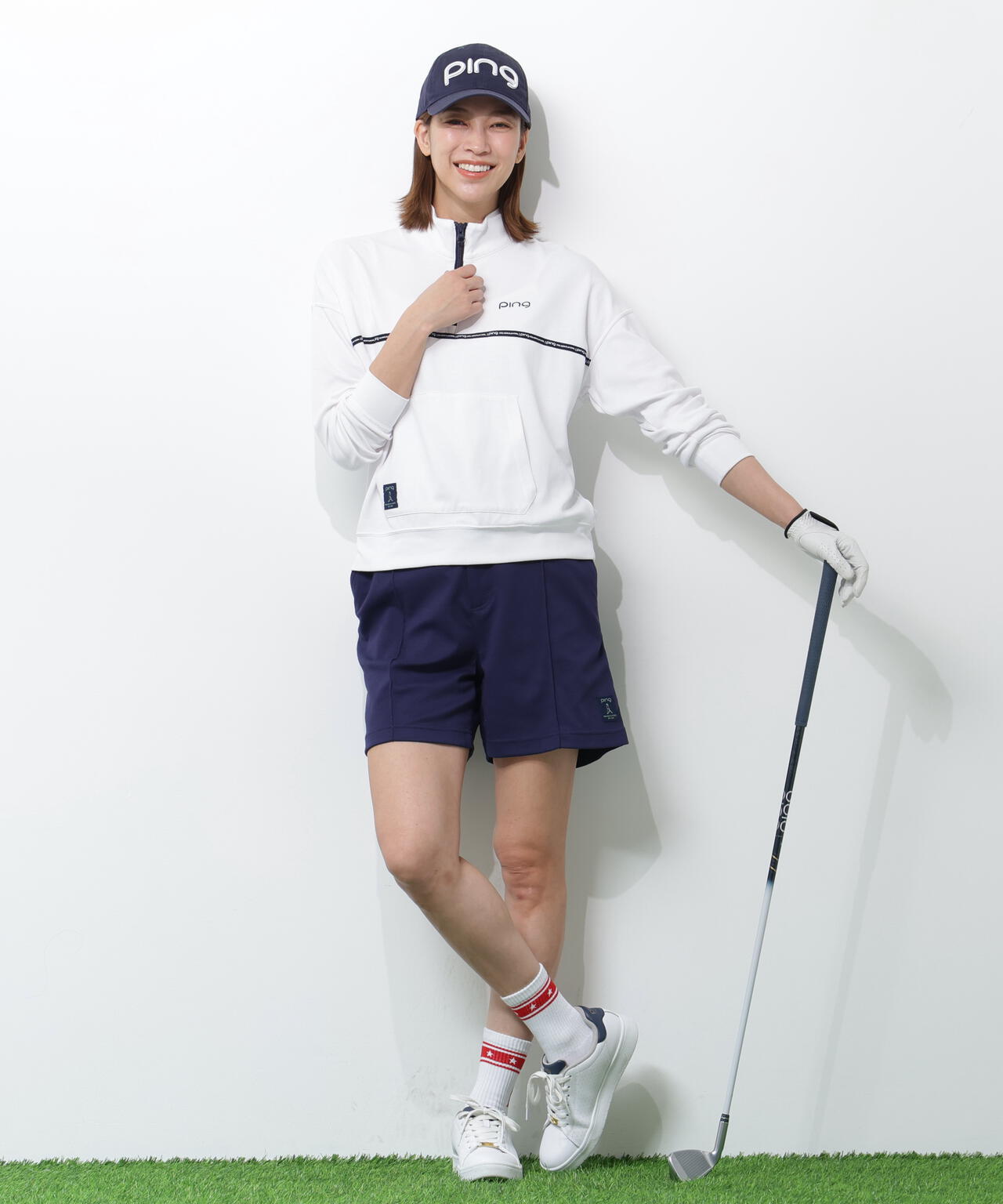 【PING APPAREL】全方向ストレッチダブルフェイスドライミックスアイストーンハーフジップカットソー<NATIVE> (LADIES)