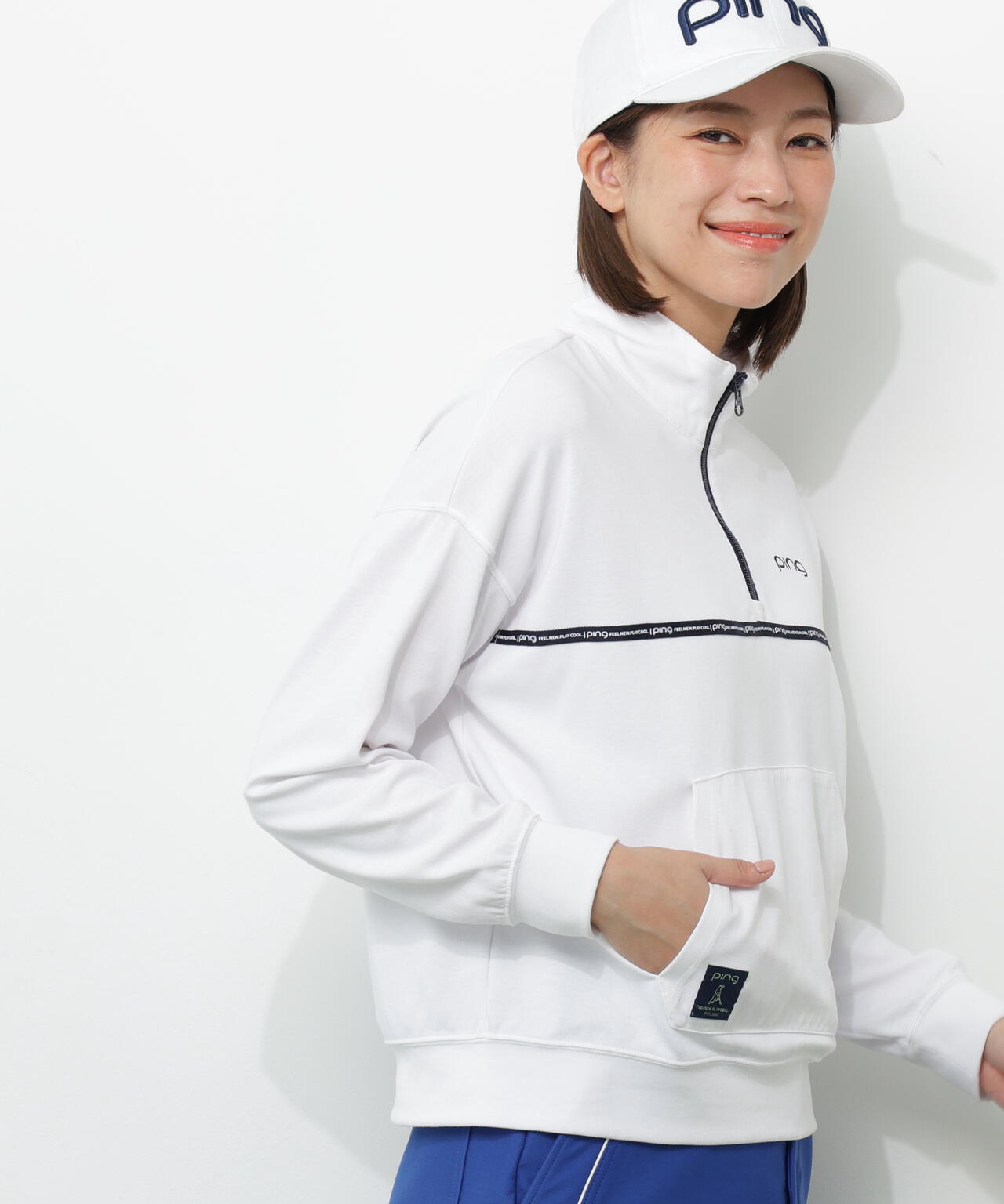【PING APPAREL】全方向ストレッチダブルフェイスドライミックスアイストーンハーフジップカットソー<NATIVE> (LADIES)