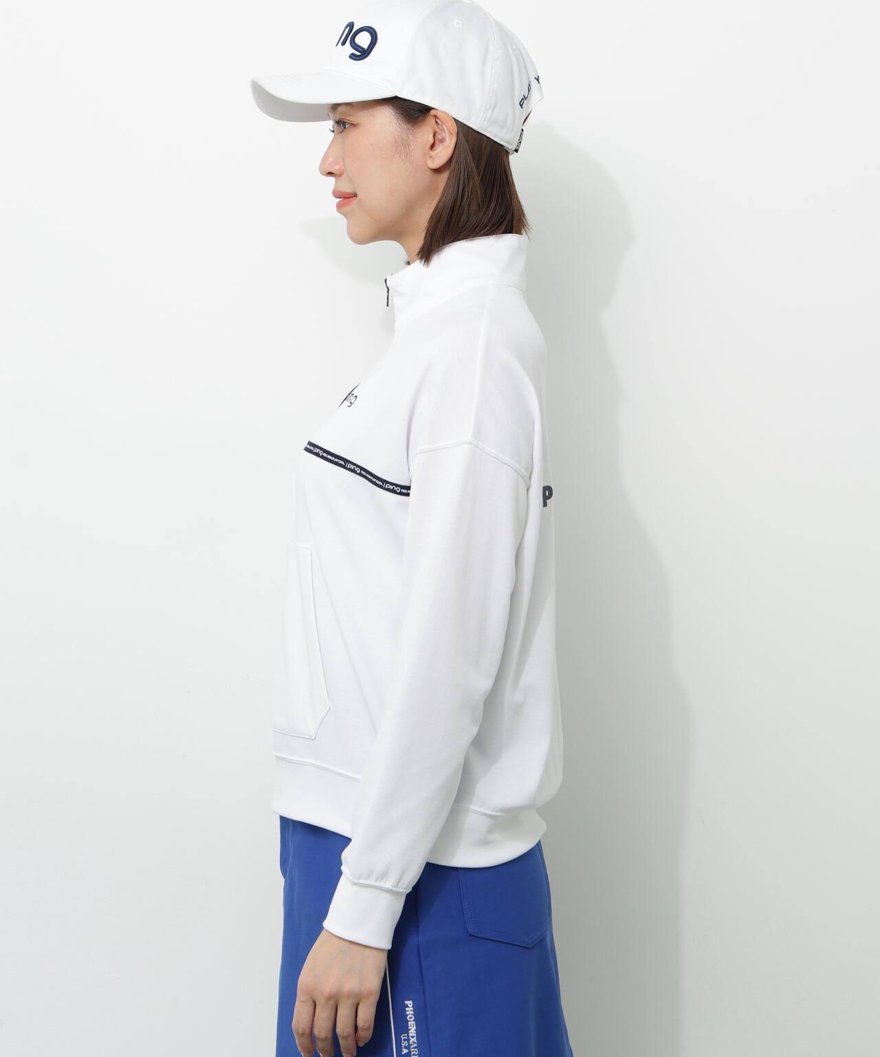 【PING APPAREL】全方向ストレッチダブルフェイスドライミックスアイストーンハーフジップカットソー<NATIVE> (LADIES)