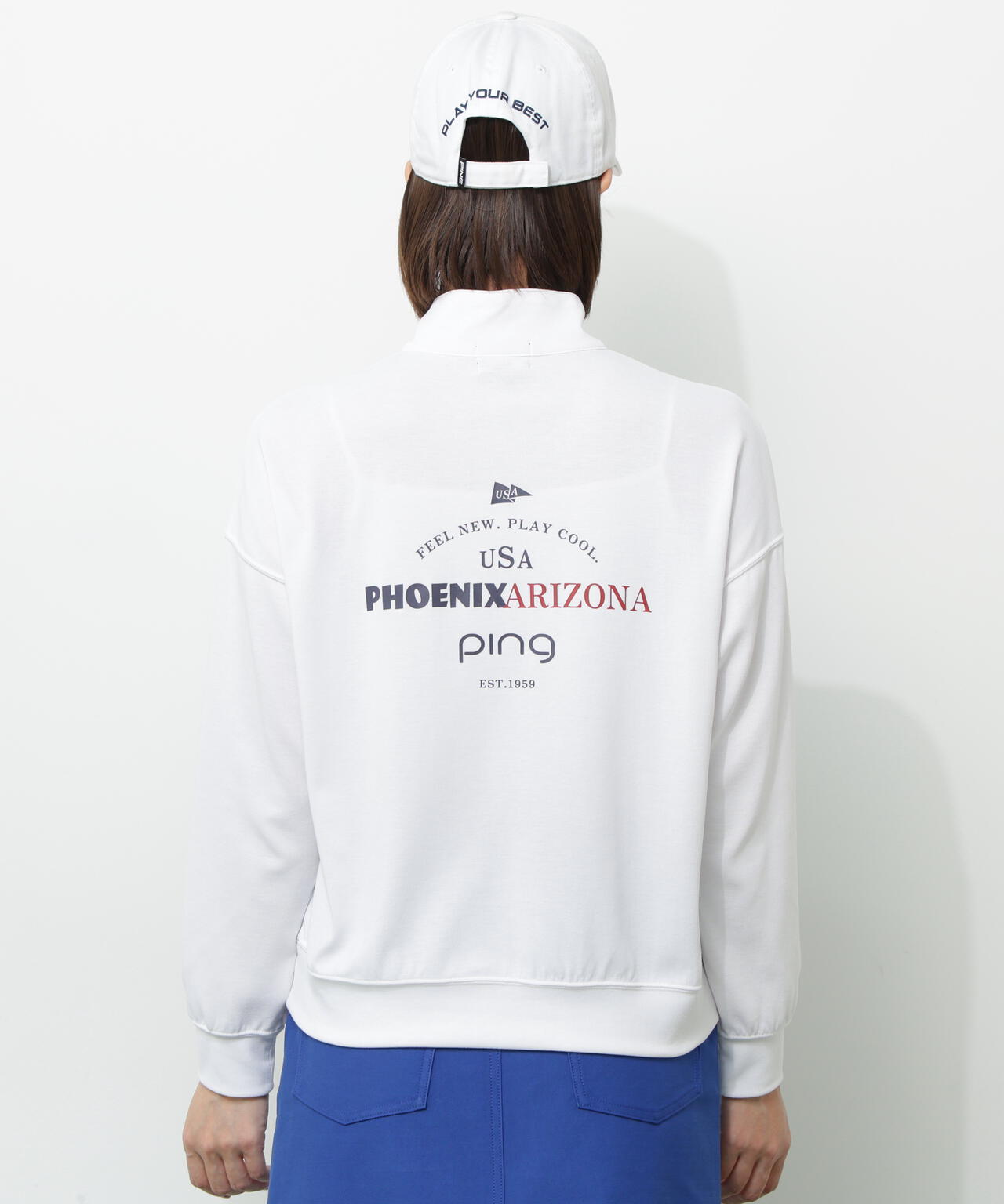 【PING APPAREL】全方向ストレッチダブルフェイスドライミックスアイストーンハーフジップカットソー<NATIVE> (LADIES)