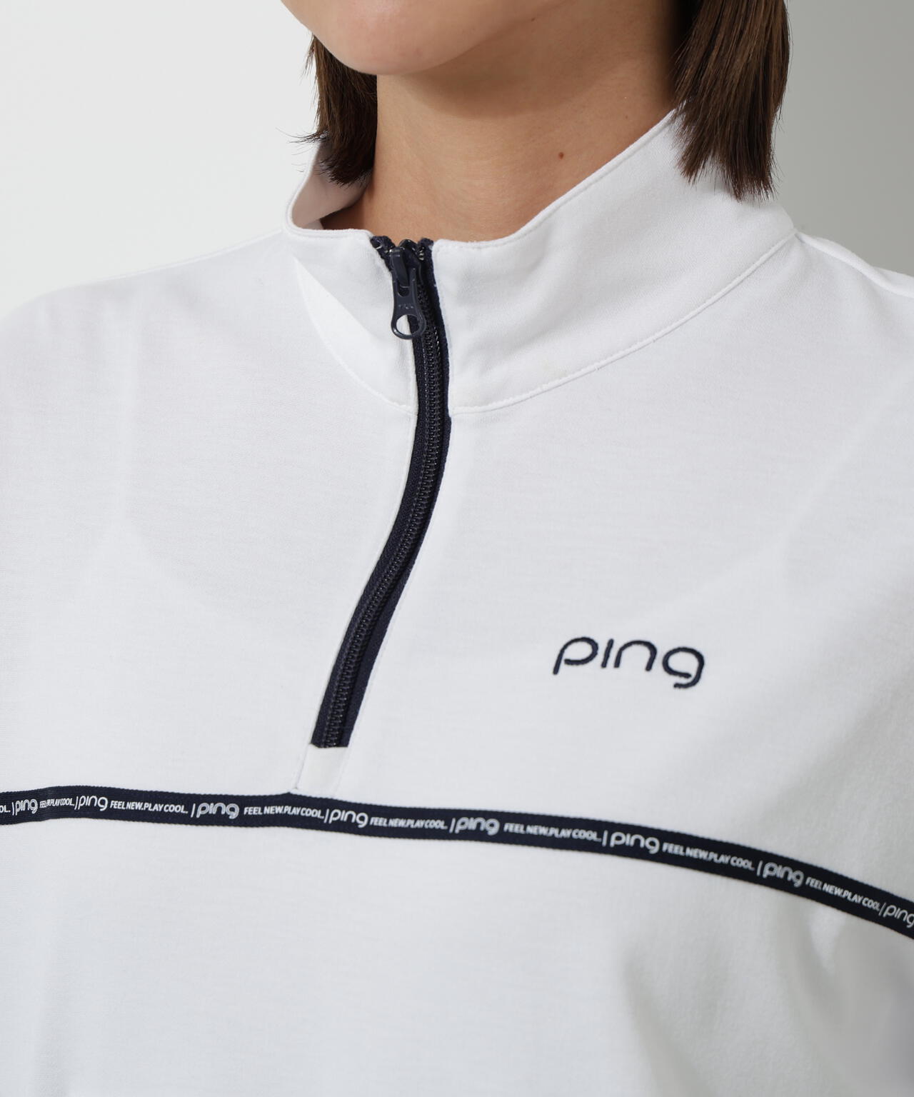 【PING APPAREL】全方向ストレッチダブルフェイスドライミックスアイストーンハーフジップカットソー<NATIVE> (LADIES)