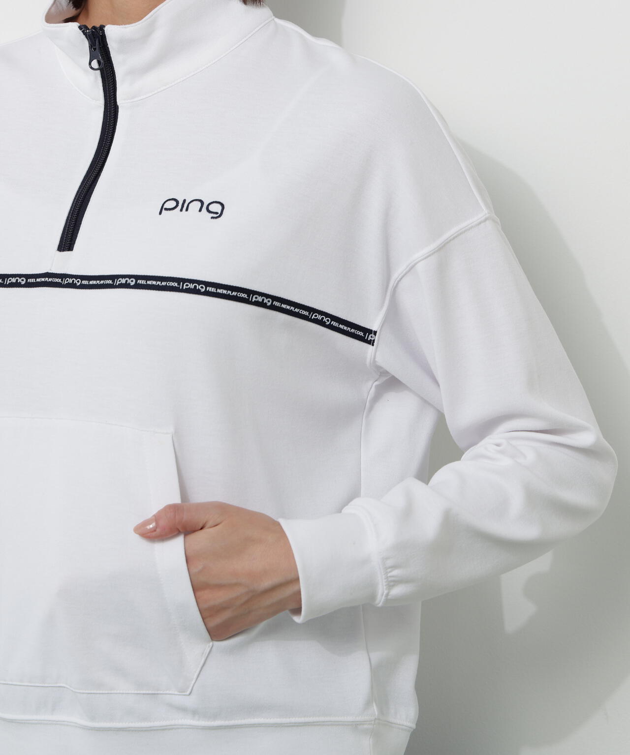【PING APPAREL】全方向ストレッチダブルフェイスドライミックスアイストーンハーフジップカットソー<NATIVE> (LADIES)