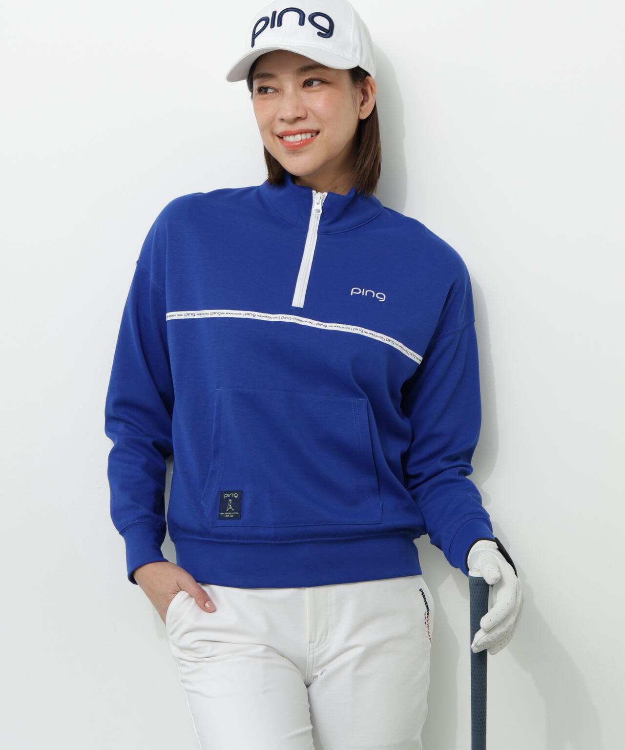 【PING APPAREL】全方向ストレッチダブルフェイスドライミックスアイストーンハーフジップカットソー<NATIVE> (LADIES)