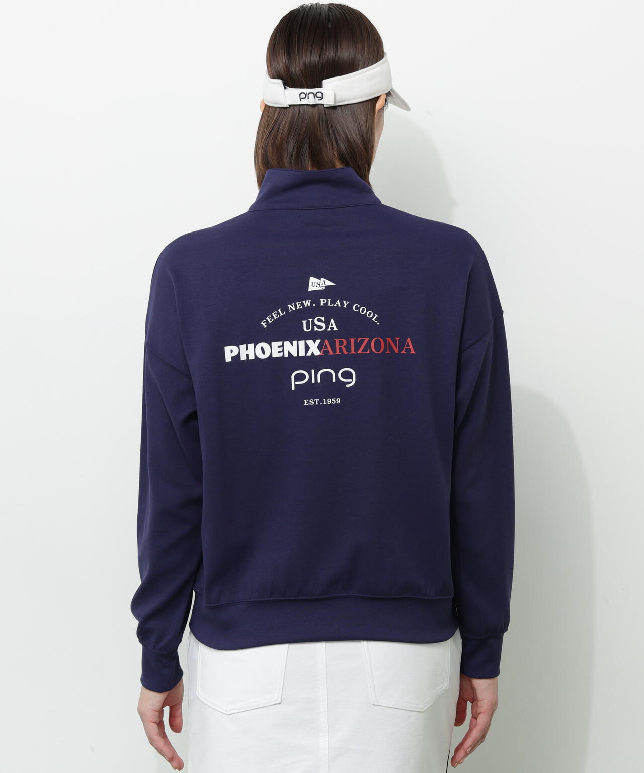 【PING APPAREL】全方向ストレッチダブルフェイスドライミックスアイストーンハーフジップカットソー<NATIVE> (LADIES)