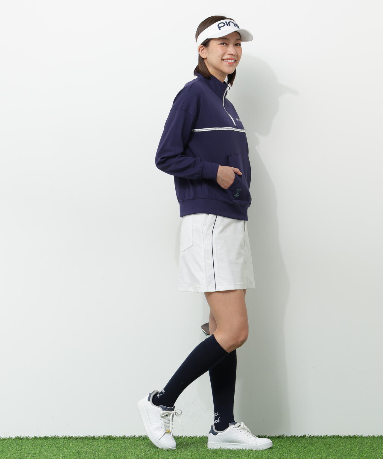 【PING APPAREL】全方向ストレッチダブルフェイスドライミックスアイストーンハーフジップカットソー<NATIVE> (LADIES)