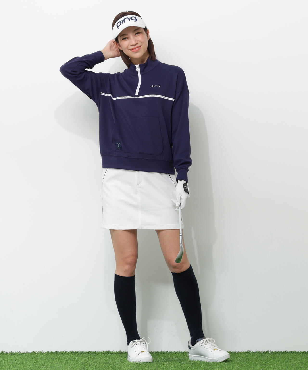 【PING APPAREL】全方向ストレッチダブルフェイスドライミックスアイストーンハーフジップカットソー<NATIVE> (LADIES)