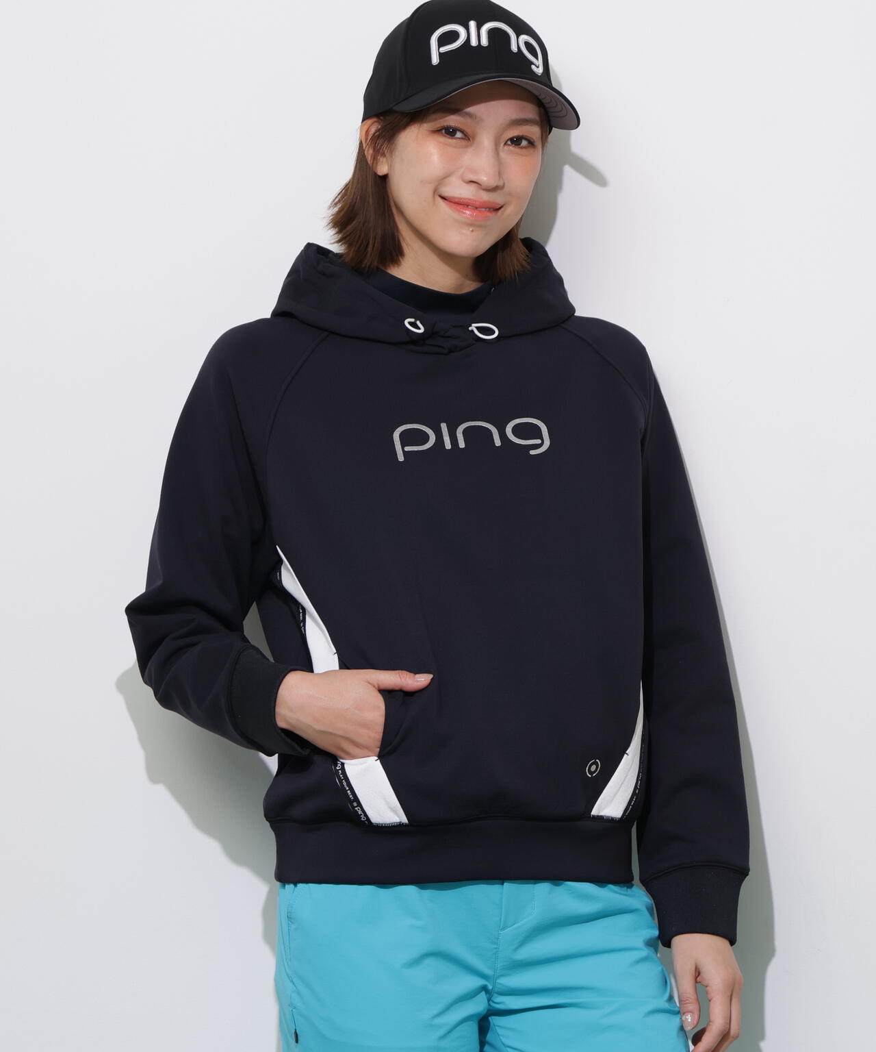 【PING APPAREL】全方向ストレッチ接結裏メッシュ切替ロゴテープスウェットフーディ <PERFORMANCE> (LADIES)