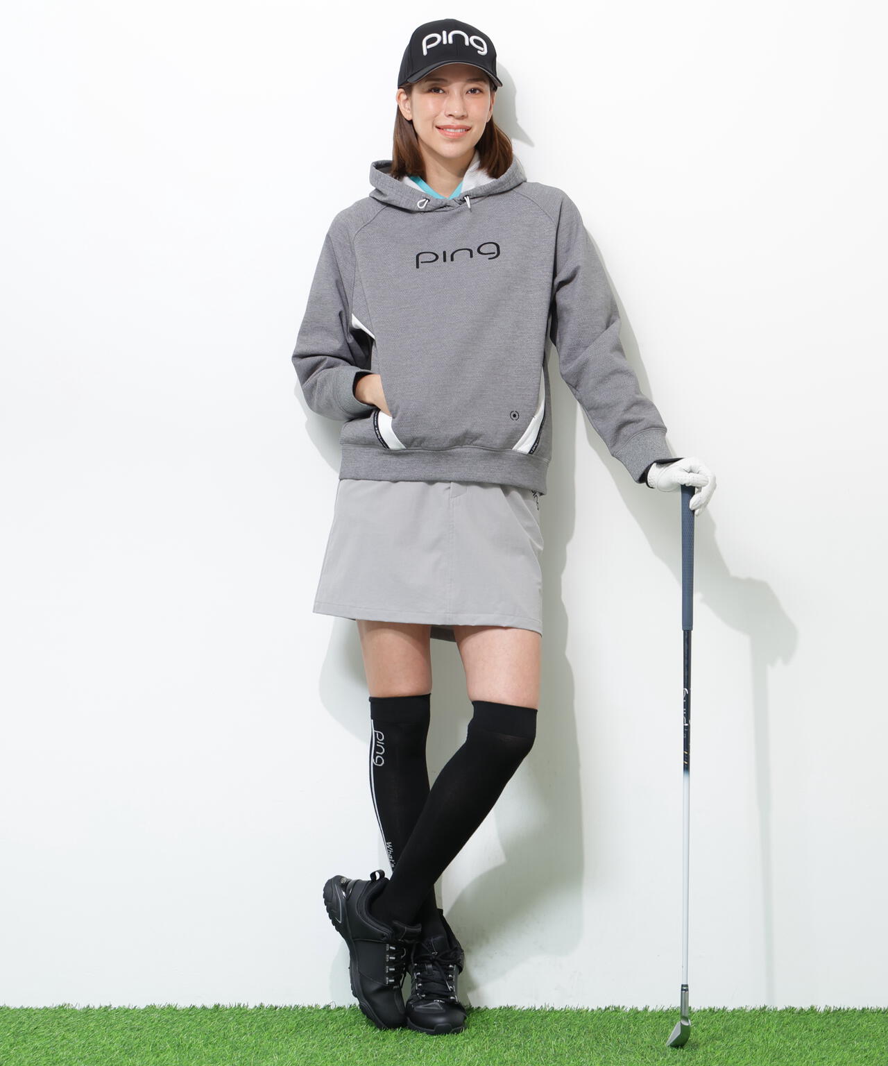 【PING APPAREL】全方向ストレッチ接結裏メッシュ切替ロゴテープスウェットフーディ <PERFORMANCE> (LADIES)