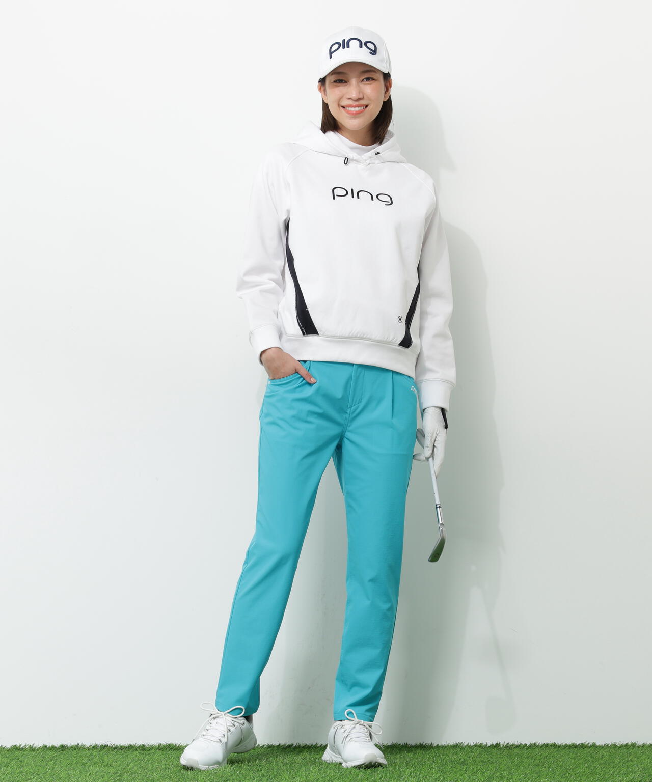 【PING APPAREL】全方向ストレッチ接結裏メッシュ切替ロゴテープスウェットフーディ <PERFORMANCE> (LADIES)