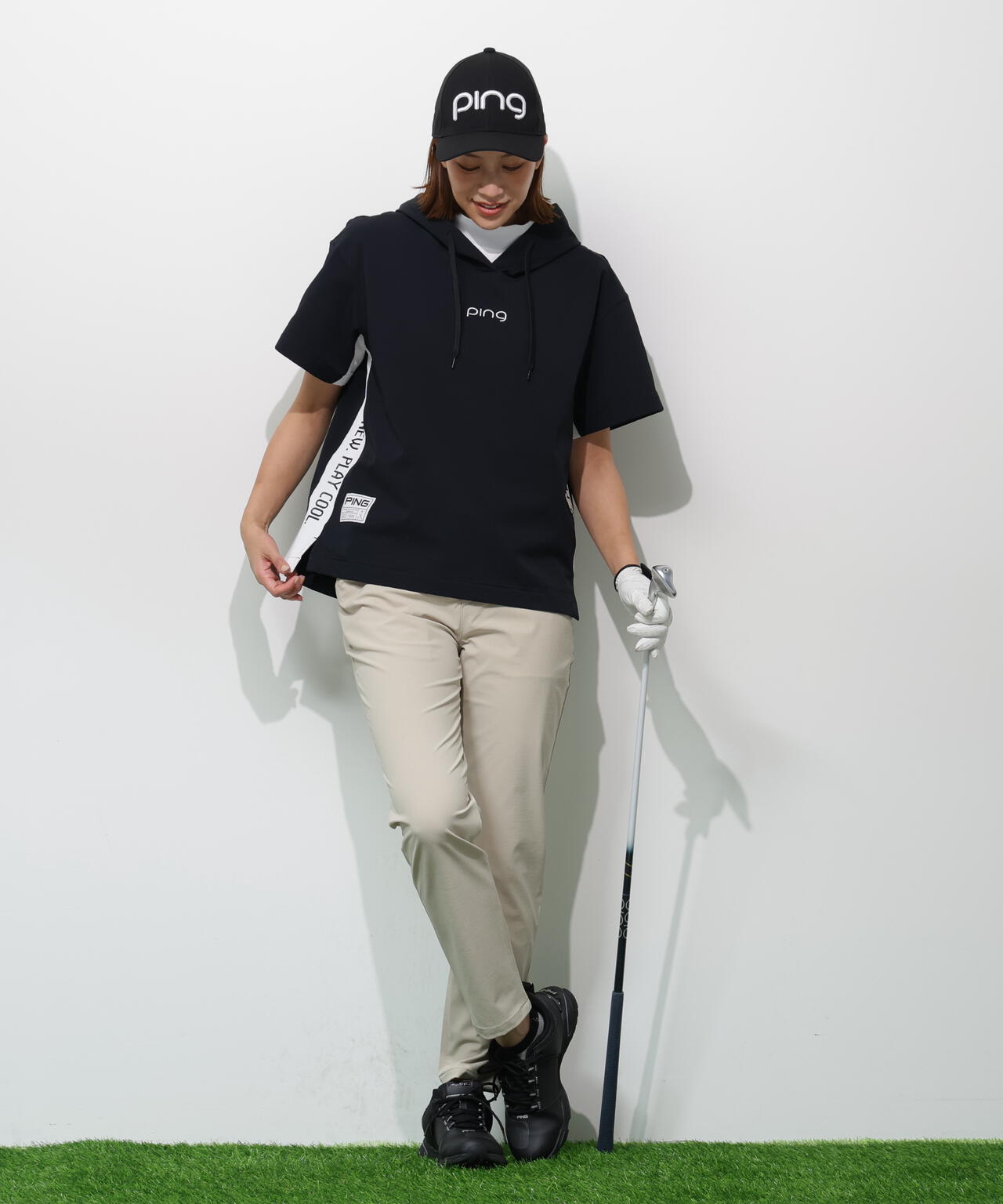 【PING APPAREL】遮熱変形カノコ半袖フーディプルオーバー <GOLD> (LADIES)