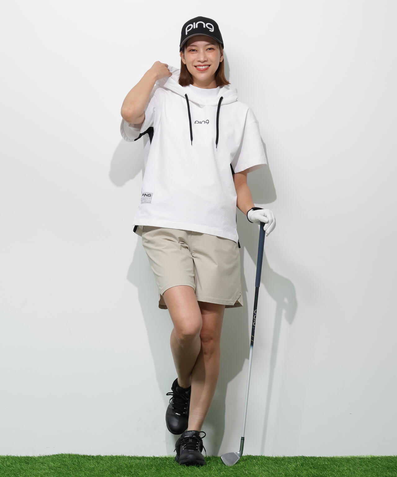 【PING APPAREL】遮熱変形カノコ半袖フーディプルオーバー <GOLD> (LADIES)