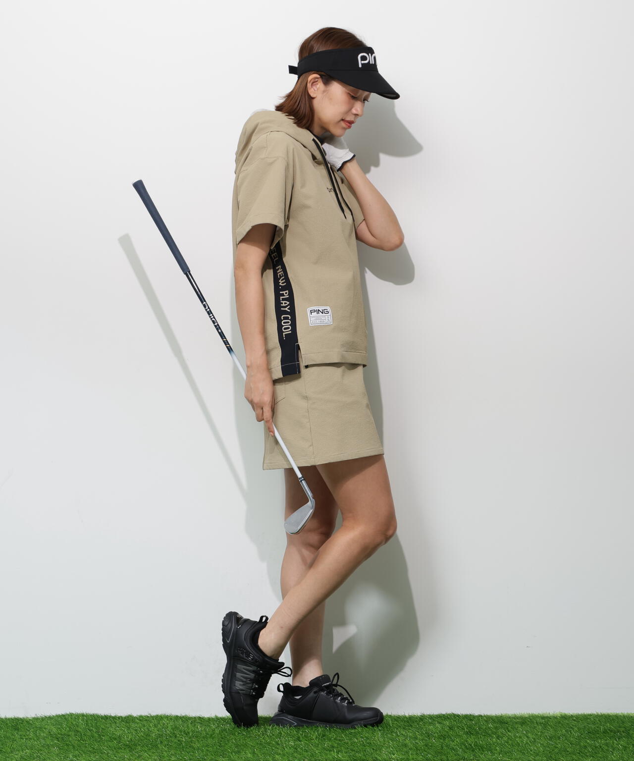 【PING APPAREL】遮熱変形カノコ半袖フーディプルオーバー <GOLD> (LADIES)