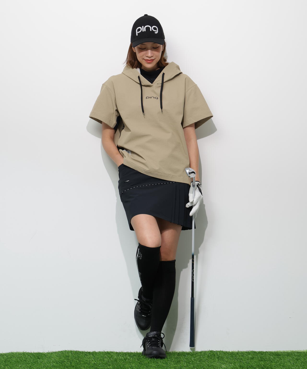 【PING APPAREL】遮熱変形カノコ半袖フーディプルオーバー <GOLD> (LADIES)