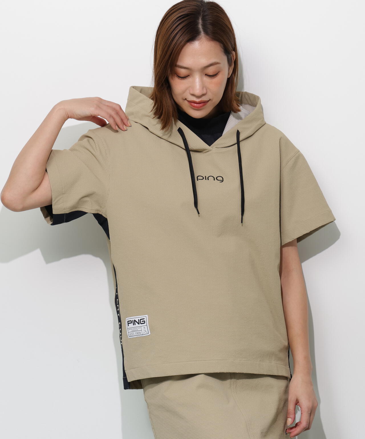 【PING APPAREL】遮熱変形カノコ半袖フーディプルオーバー <GOLD> (LADIES)
