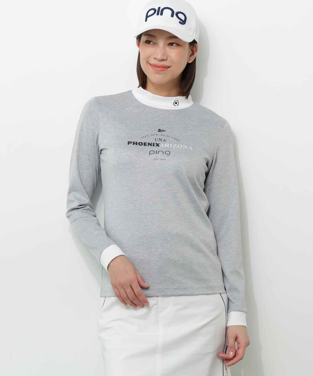 【PING APPAREL】冷感ポンチバイカラーハイネックシャツ <NATIVE> (LADIES)