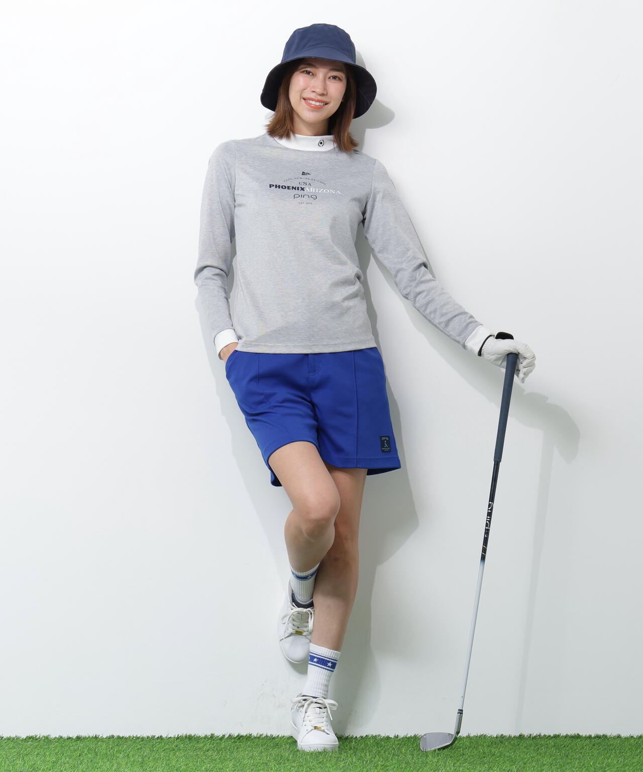【PING APPAREL】冷感ポンチバイカラーハイネックシャツ <NATIVE> (LADIES)