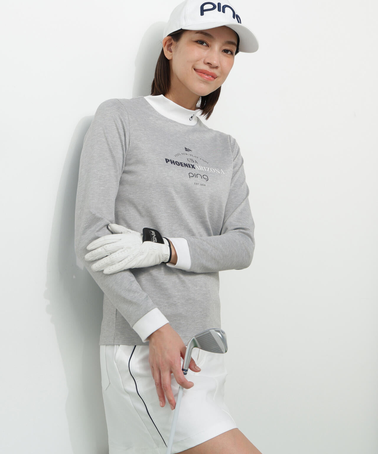 【PING APPAREL】冷感ポンチバイカラーハイネックシャツ <NATIVE> (LADIES)