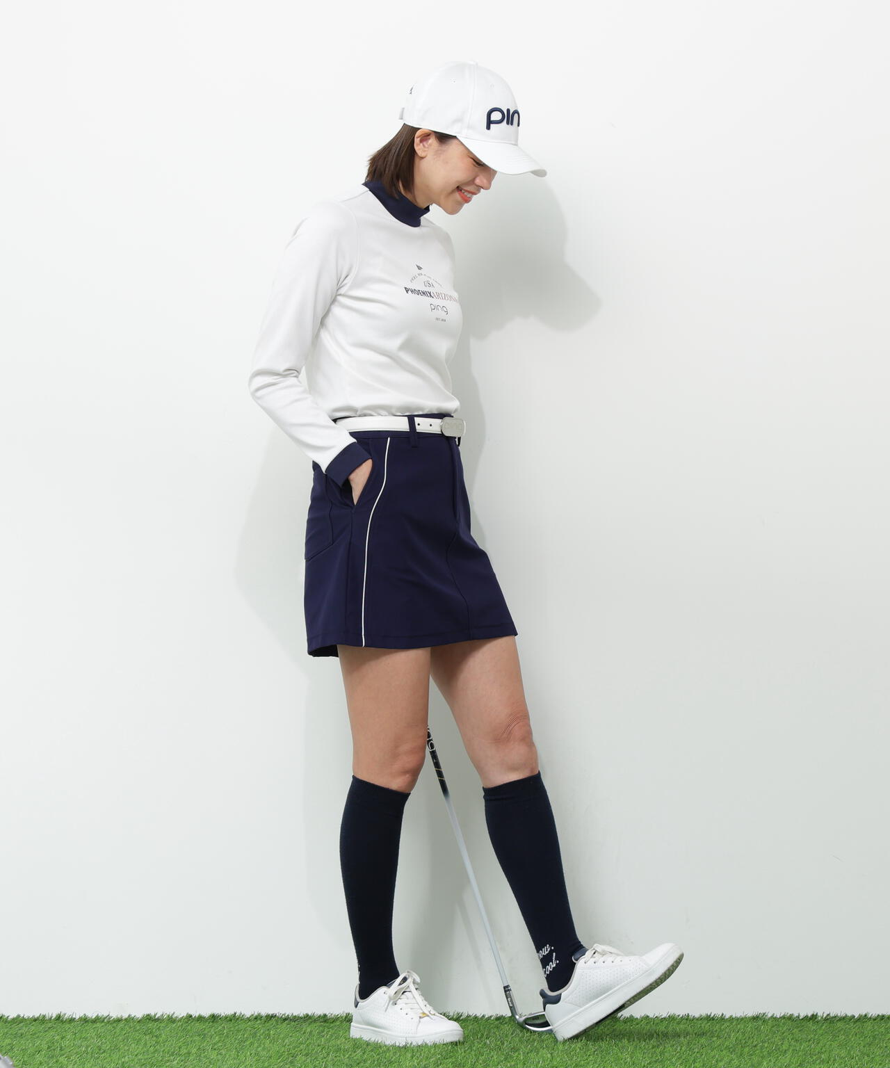 【PING APPAREL】冷感ポンチバイカラーハイネックシャツ <NATIVE> (LADIES)