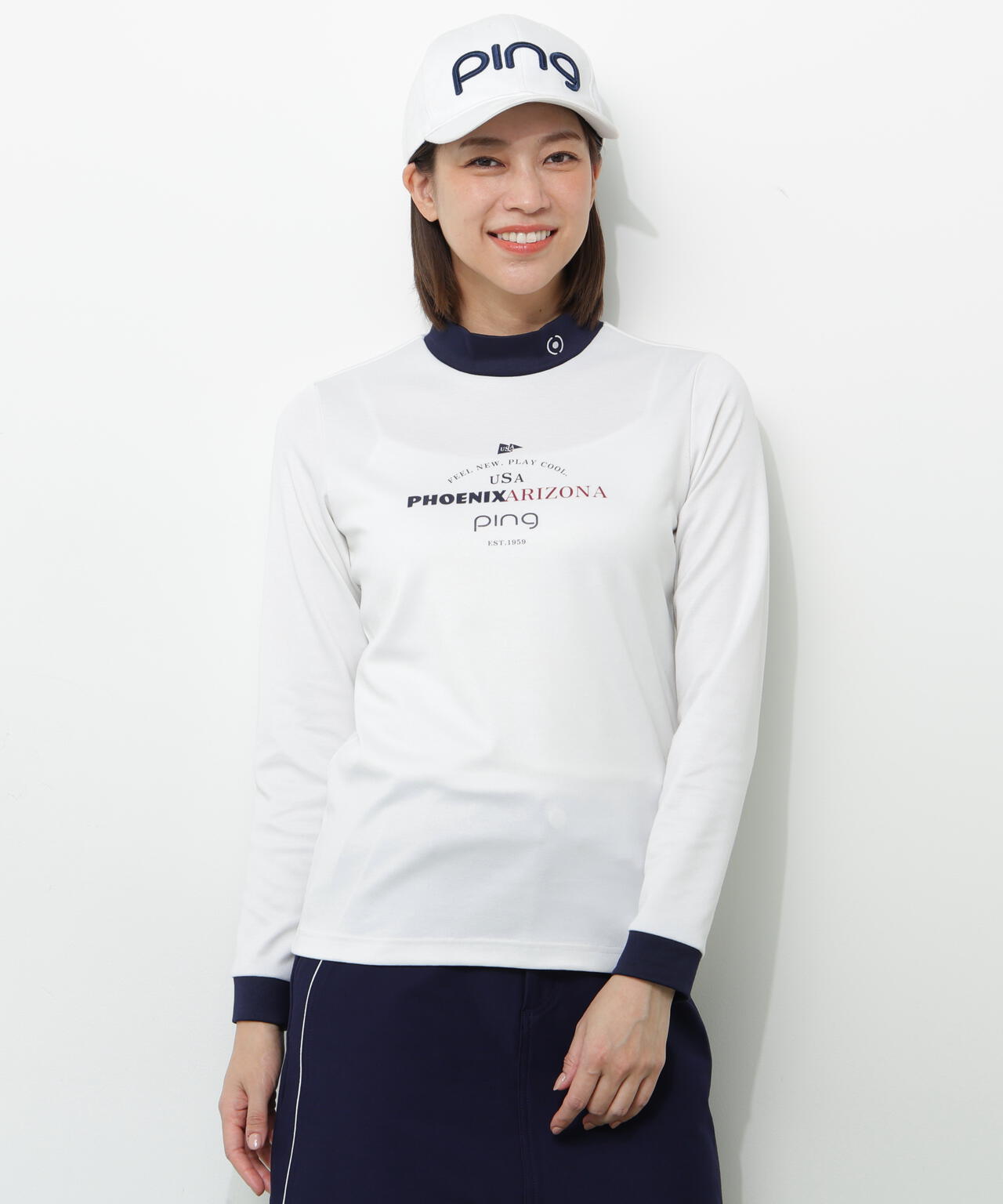 【PING APPAREL】冷感ポンチバイカラーハイネックシャツ <NATIVE> (LADIES)