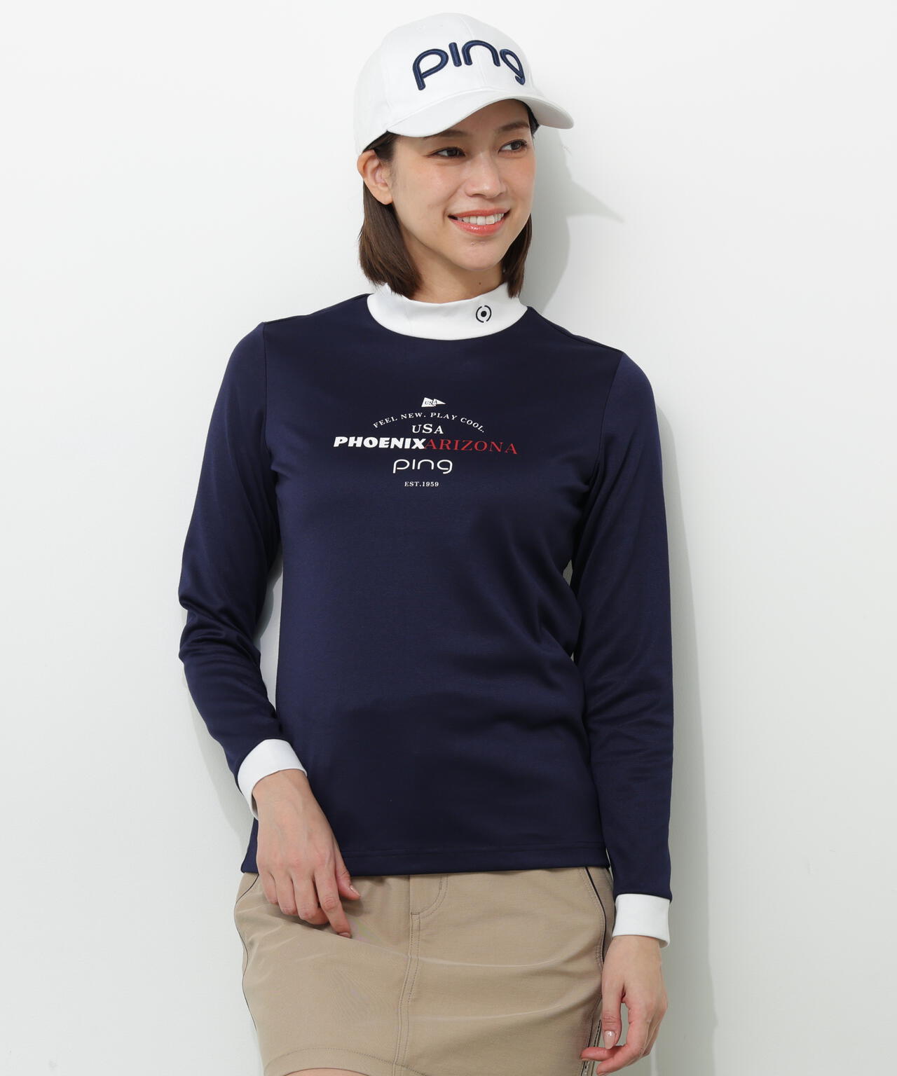 【PING APPAREL】冷感ポンチバイカラーハイネックシャツ <NATIVE> (LADIES)