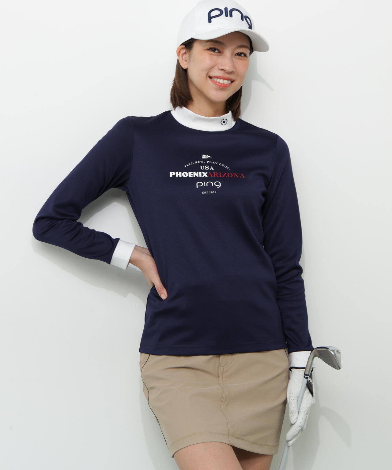 【PING APPAREL】冷感ポンチバイカラーハイネックシャツ <NATIVE> (LADIES)