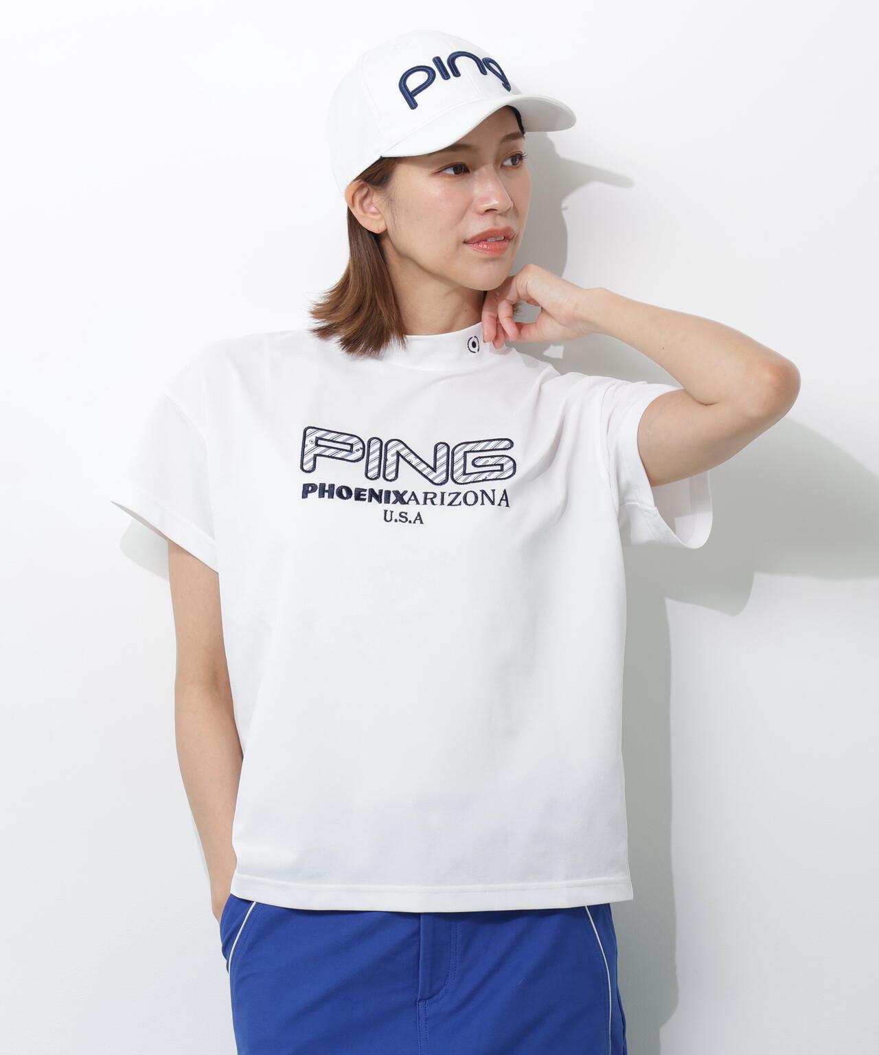【PING APPAREL】アップリケ半袖ハイネックシャツ <NATIVE> (LADIES)