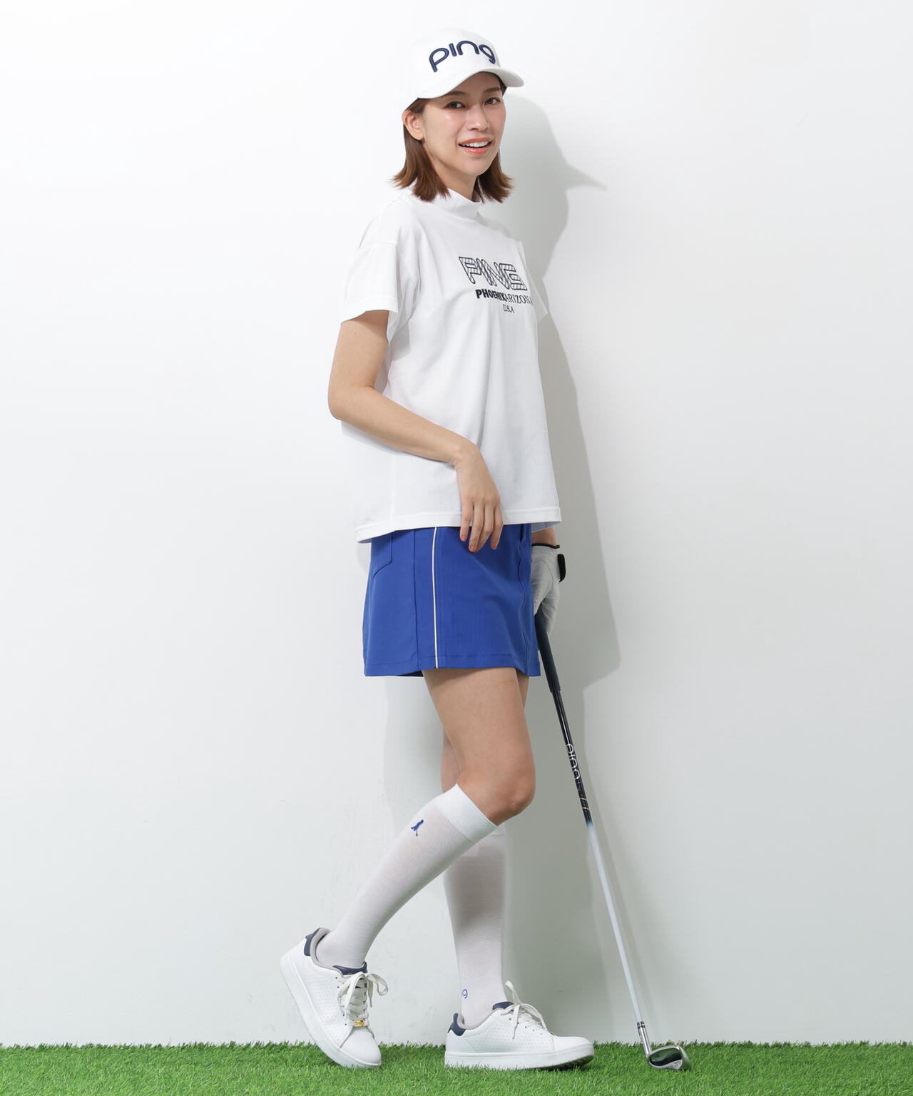【PING APPAREL】アップリケ半袖ハイネックシャツ <NATIVE> (LADIES)