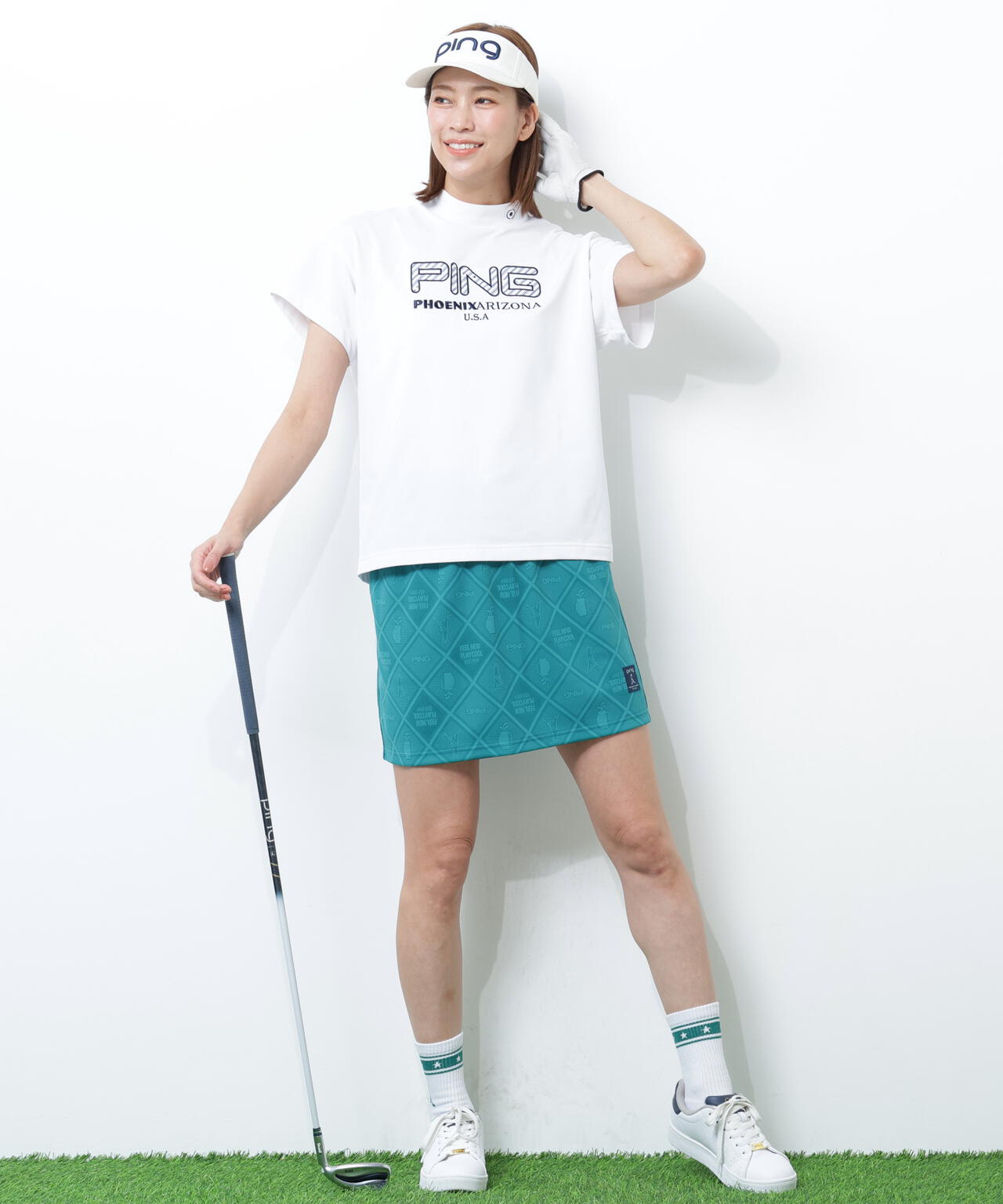 【PING APPAREL】アップリケ半袖ハイネックシャツ <NATIVE> (LADIES)