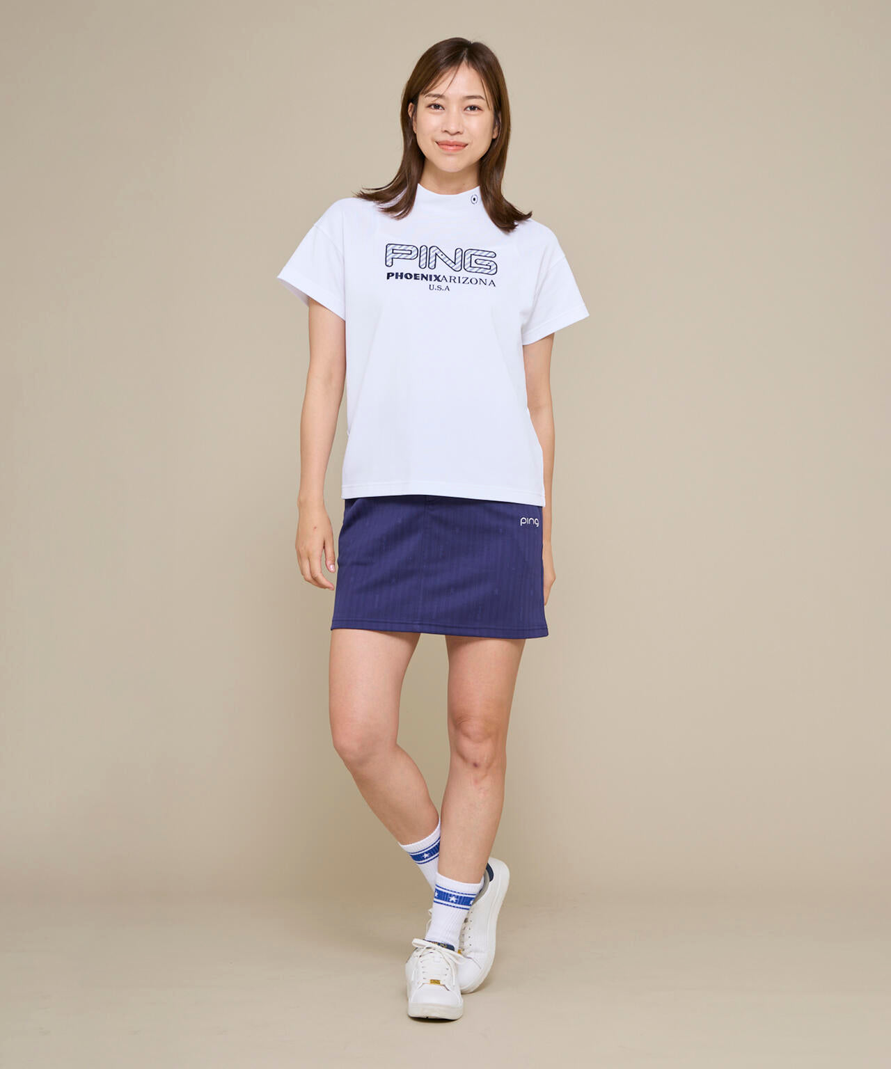 【PING APPAREL】アップリケ半袖ハイネックシャツ <NATIVE> (LADIES)