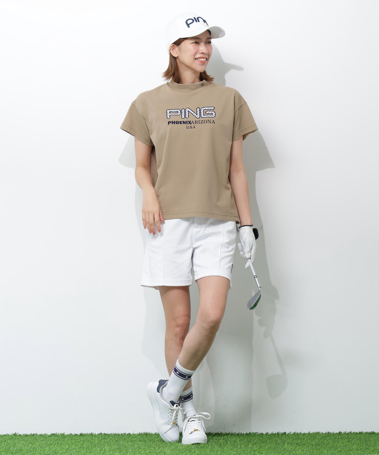 【PING APPAREL】アップリケ半袖ハイネックシャツ <NATIVE> (LADIES)