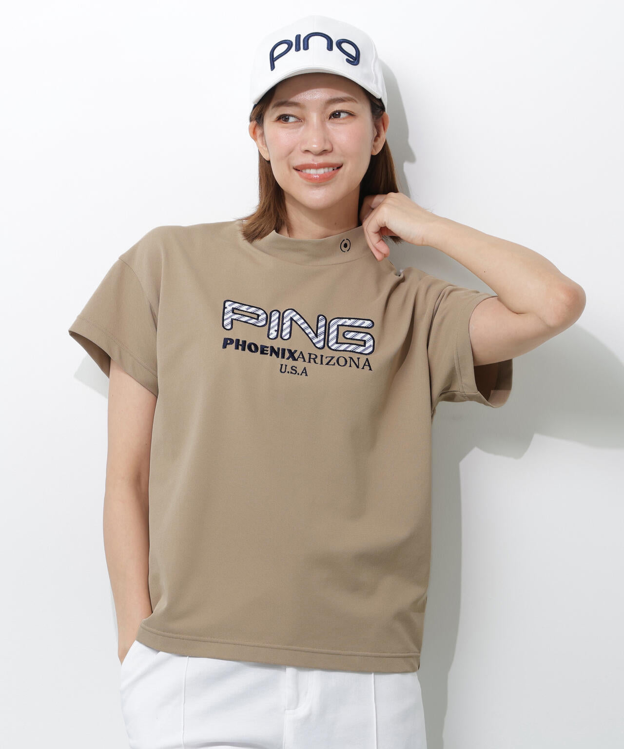 【PING APPAREL】アップリケ半袖ハイネックシャツ <NATIVE> (LADIES)