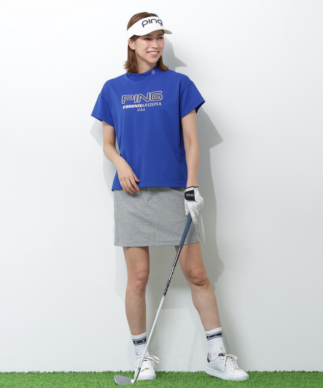 【PING APPAREL】アップリケ半袖ハイネックシャツ <NATIVE> (LADIES)