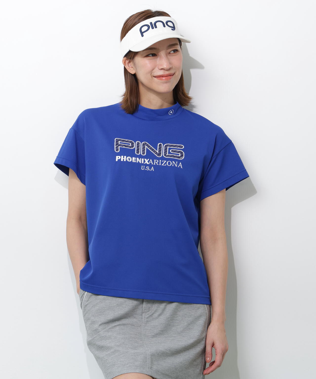 【PING APPAREL】アップリケ半袖ハイネックシャツ <NATIVE> (LADIES)