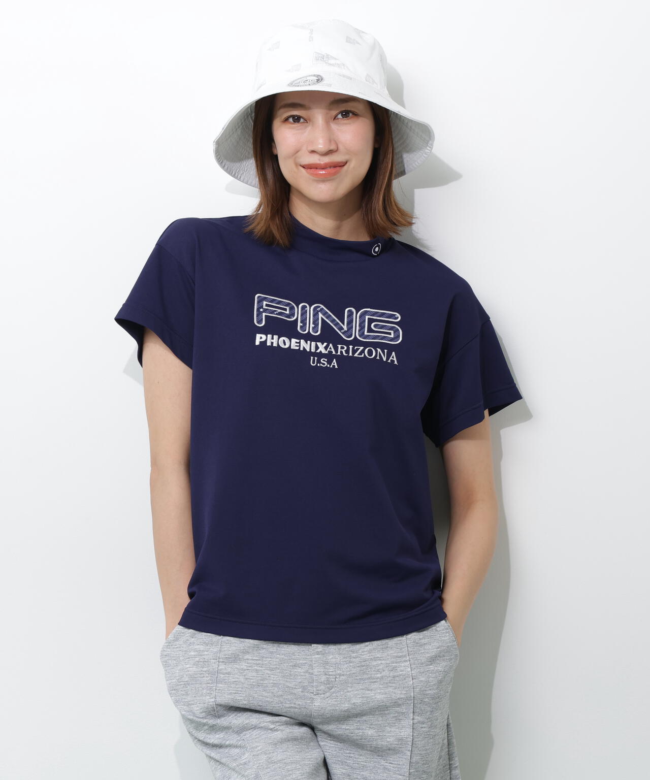 【PING APPAREL】アップリケ半袖ハイネックシャツ <NATIVE> (LADIES)