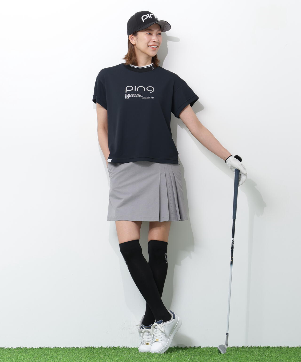 【PING APPAREL】変形カノコ半袖ハイネックカットソー <PERFORMANCE> (LADIES)