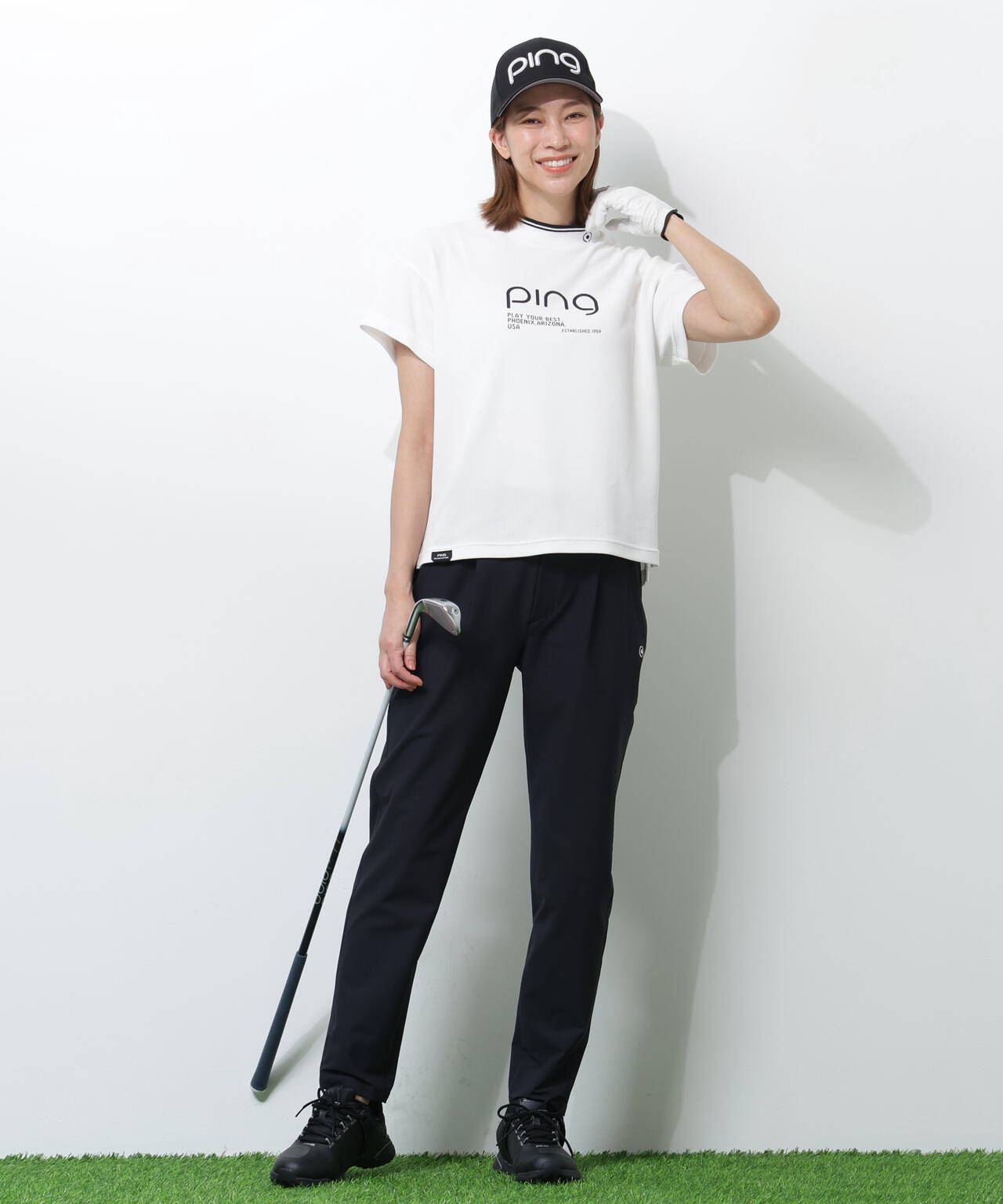 【PING APPAREL】変形カノコ半袖ハイネックカットソー <PERFORMANCE> (LADIES)