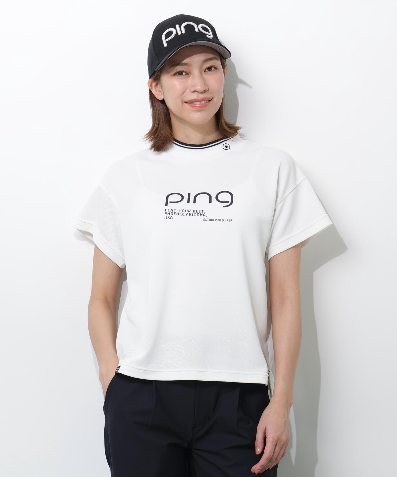【PING APPAREL】変形カノコ半袖ハイネックカットソー <PERFORMANCE> (LADIES)