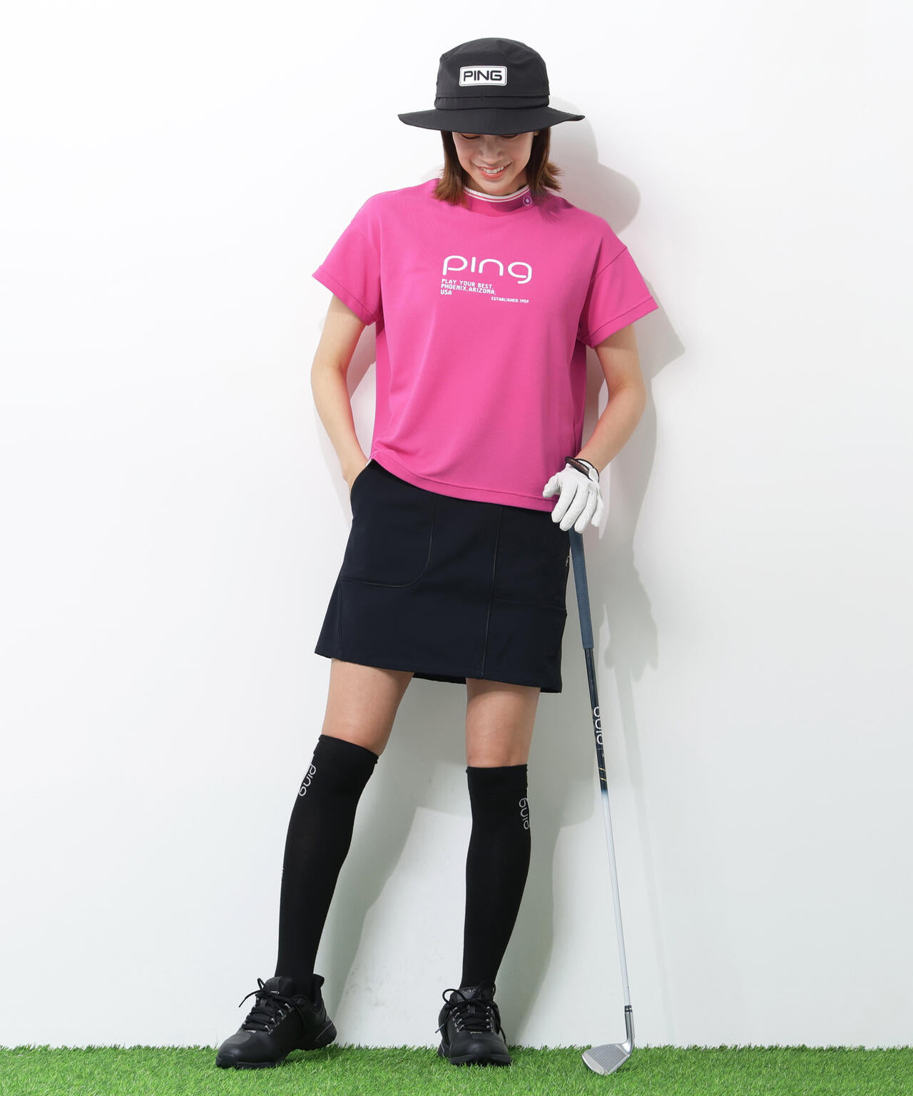 【PING APPAREL】変形カノコ半袖ハイネックカットソー <PERFORMANCE> (LADIES)