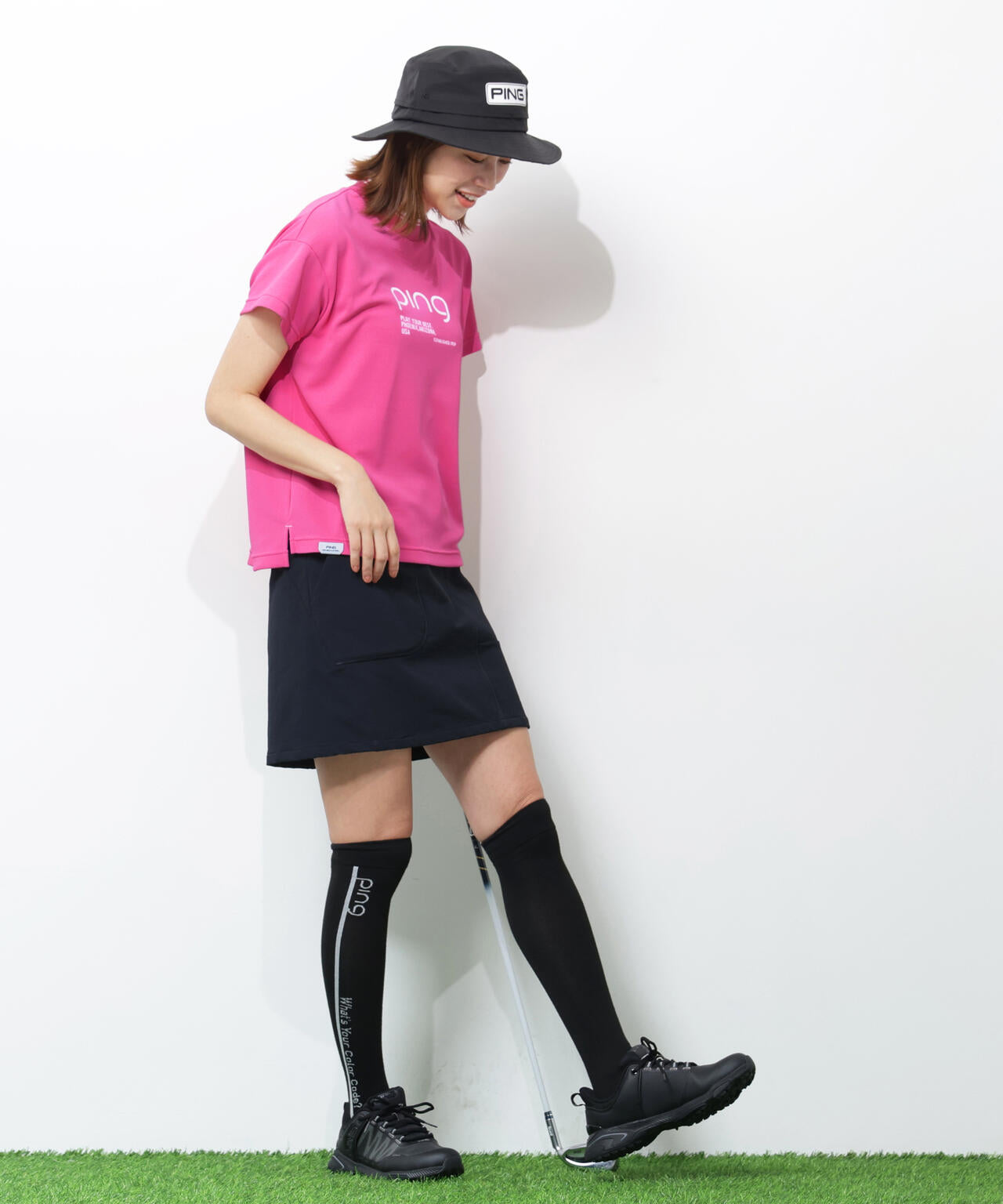 【PING APPAREL】変形カノコ半袖ハイネックカットソー <PERFORMANCE> (LADIES)